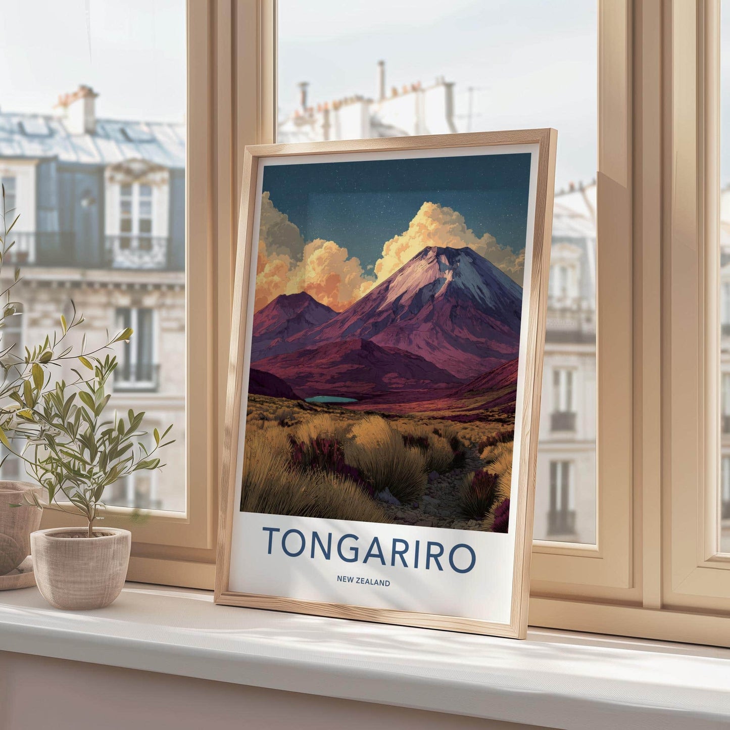 Tongariro Poster - New Zealand Travel Art - Starry Mountain Landscape Home Decor