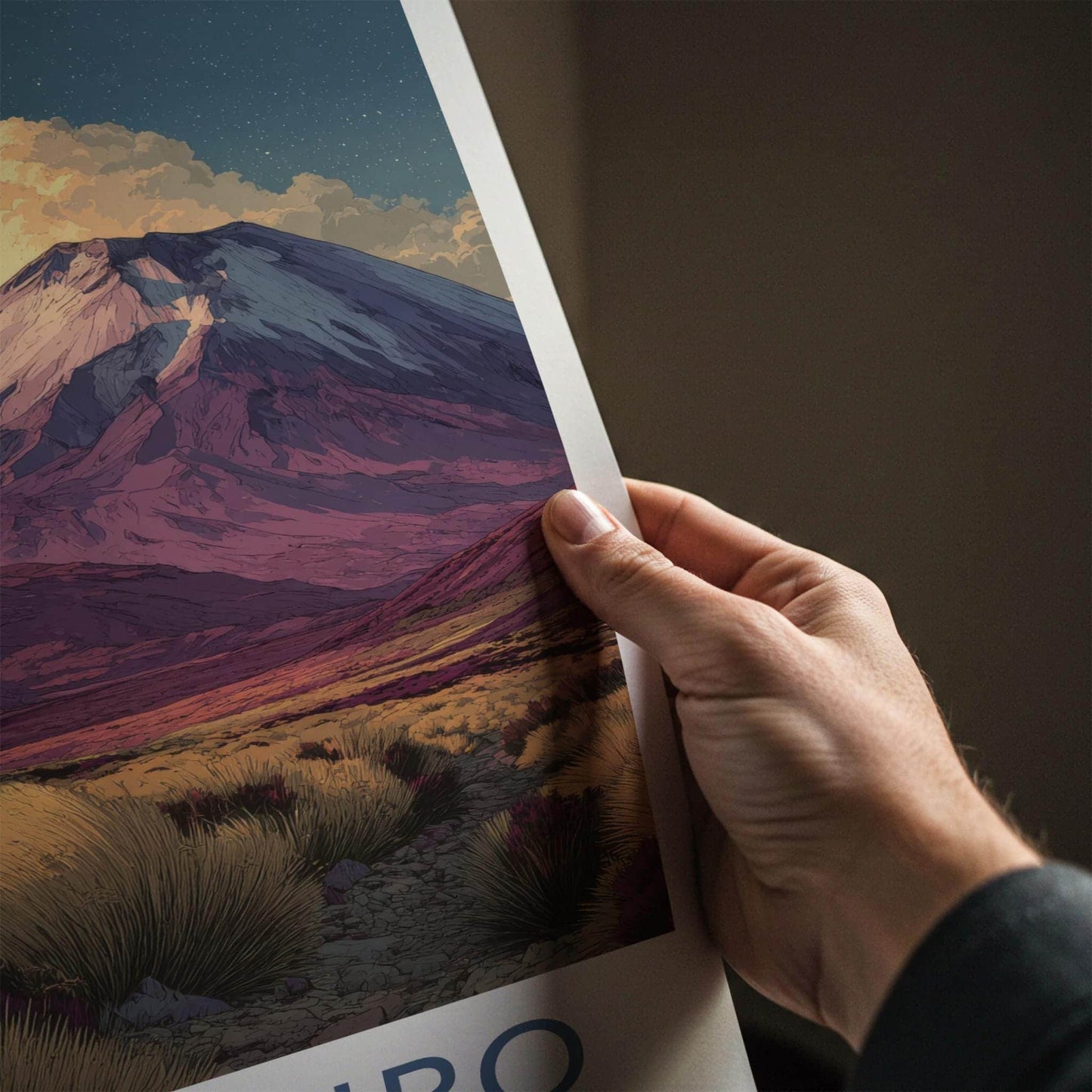 Tongariro Poster - New Zealand Travel Art - Starry Mountain Landscape Home Decor