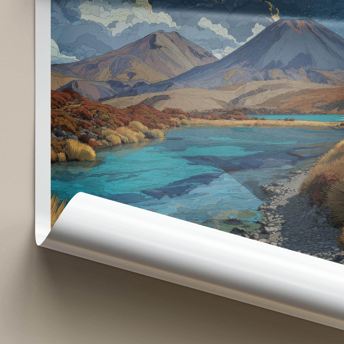 Tongariro Poster - New Zealand Travel Art - Volcanic Lake Night Home Decor
