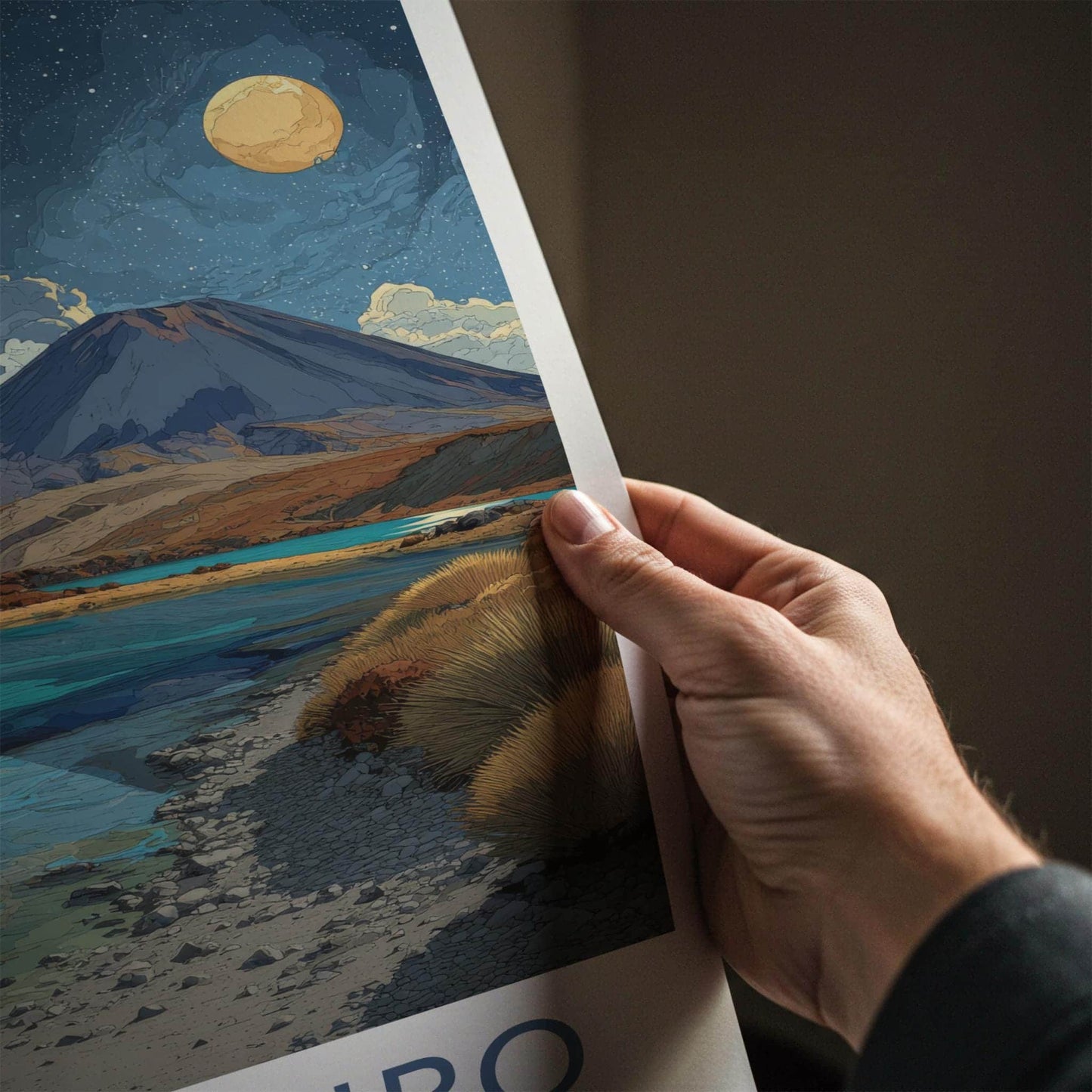 Tongariro Poster - New Zealand Travel Art - Volcanic Lake Night Home Decor