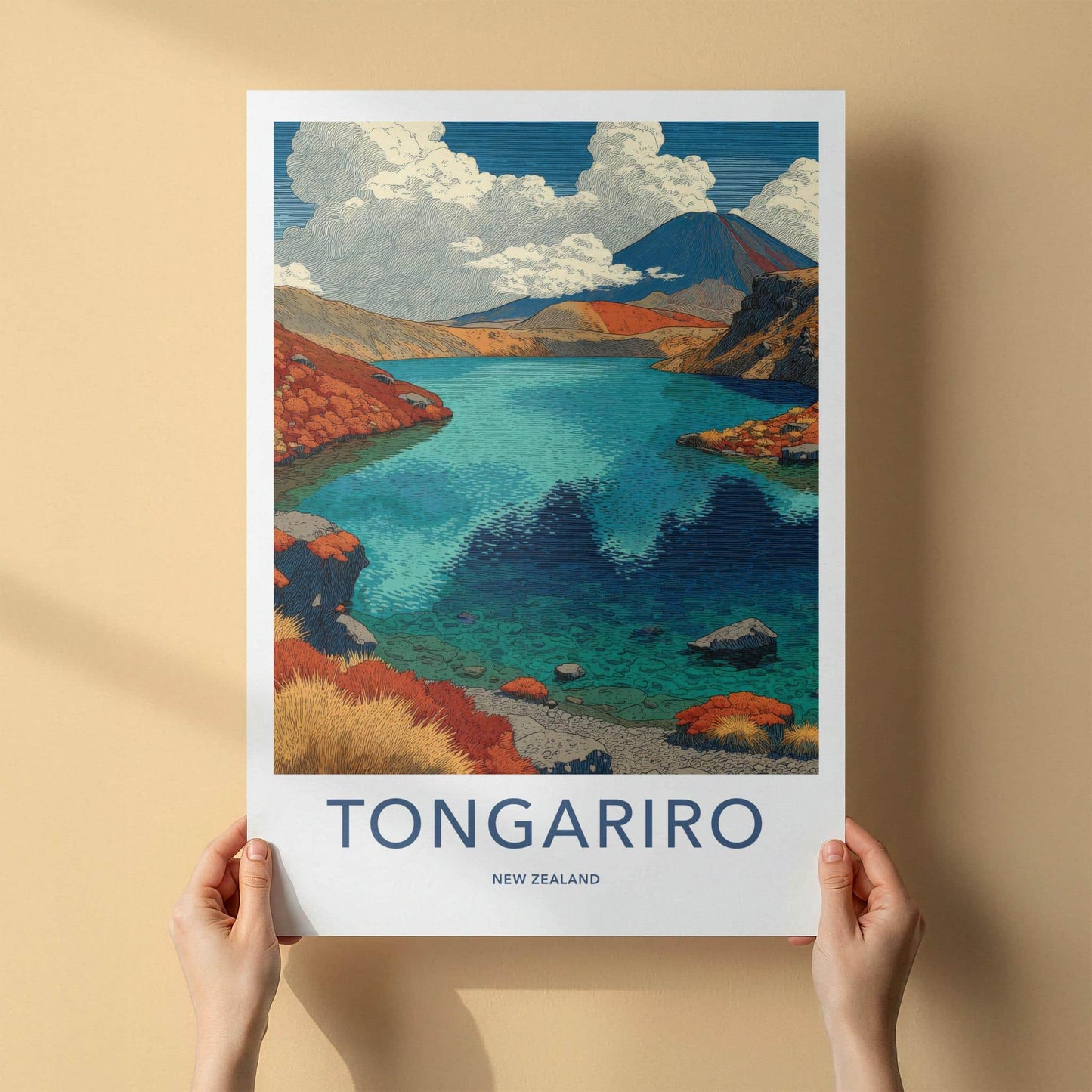 Tongariro Poster - New Zealand Travel Art - Volcanic Lake View Home Decor