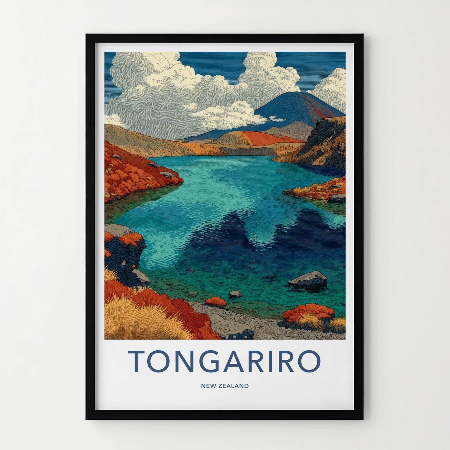 Tongariro Poster - New Zealand Travel Art - Volcanic Lake View Home Decor
