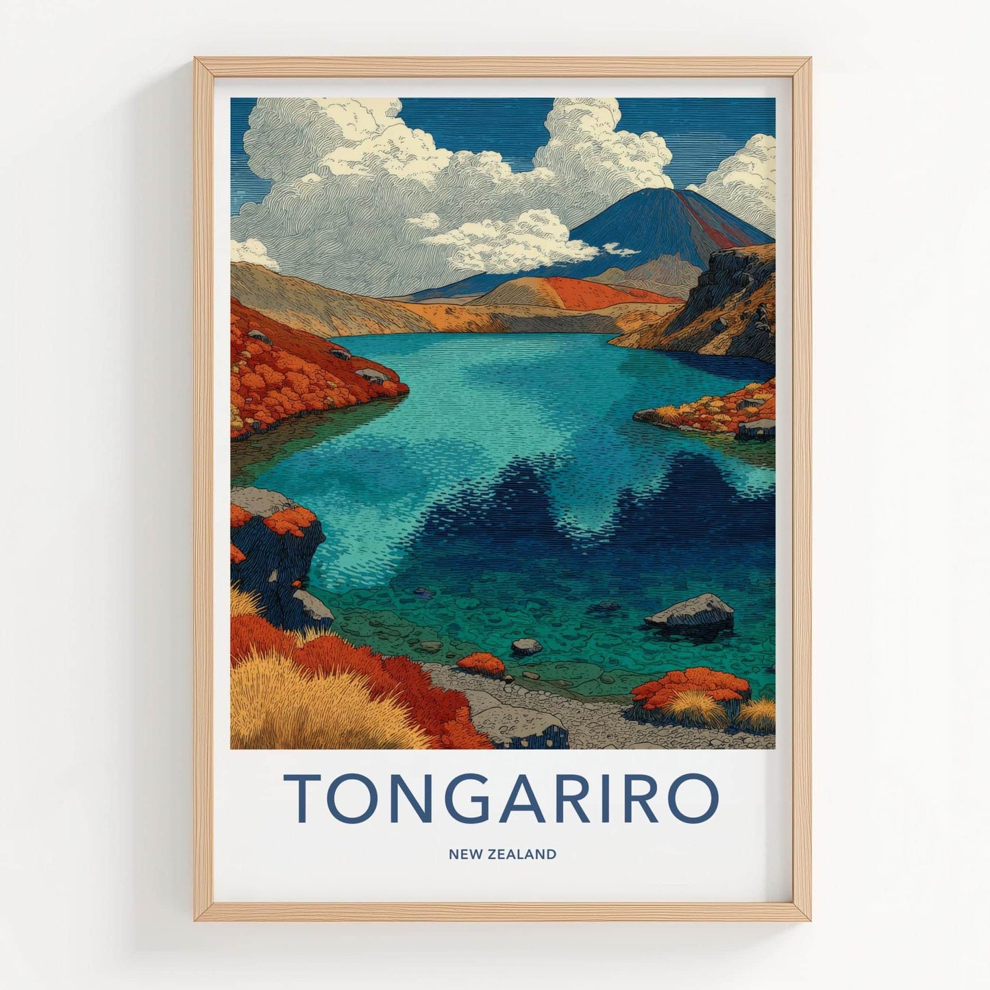 Tongariro Poster - New Zealand Travel Art - Volcanic Lake View Home Decor