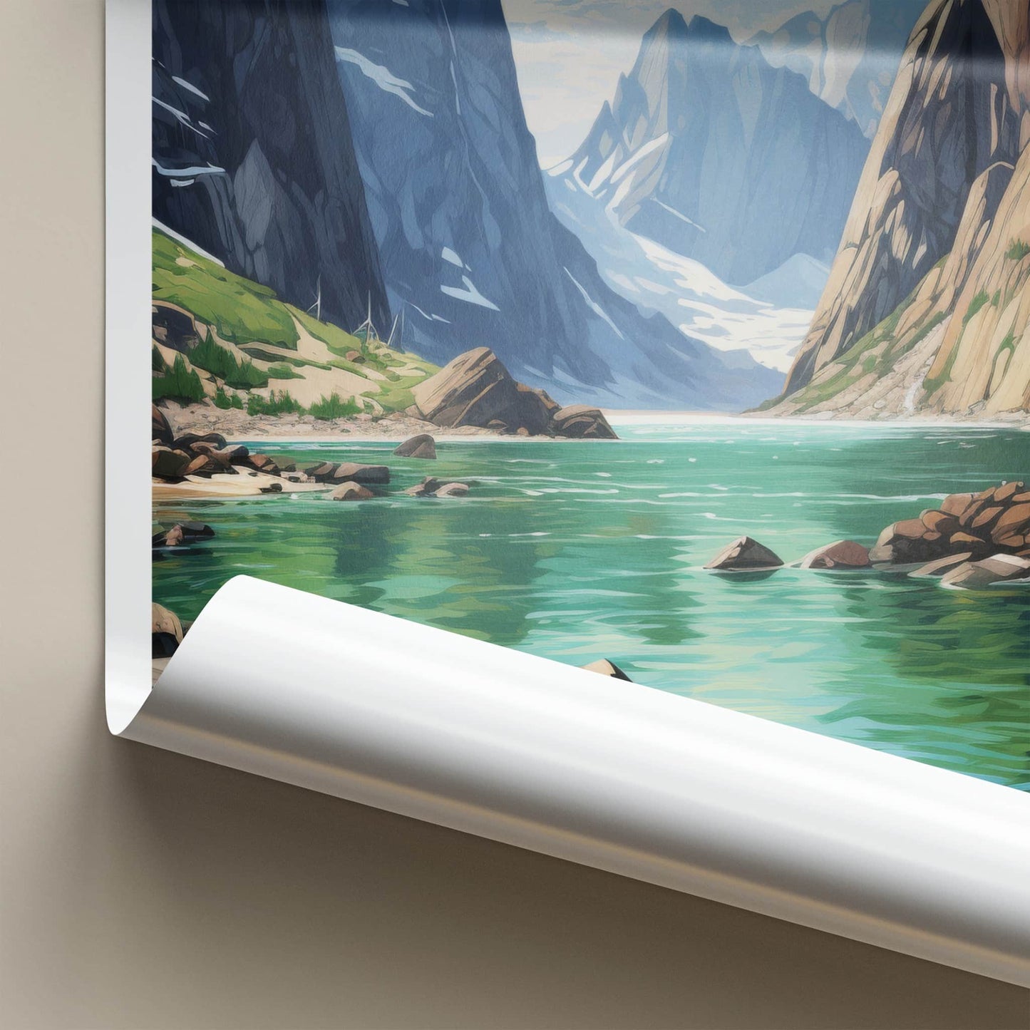 Torngat Mountains Poster - Canada Travel Art - Fjord Lake Scene Home Decor