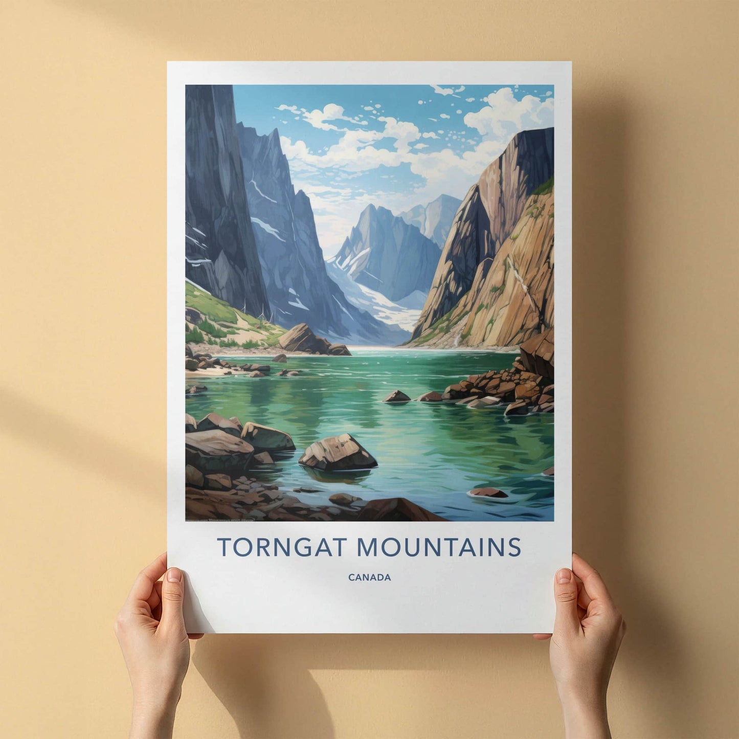Torngat Mountains Poster - Canada Travel Art - Fjord Lake Scene Home Decor