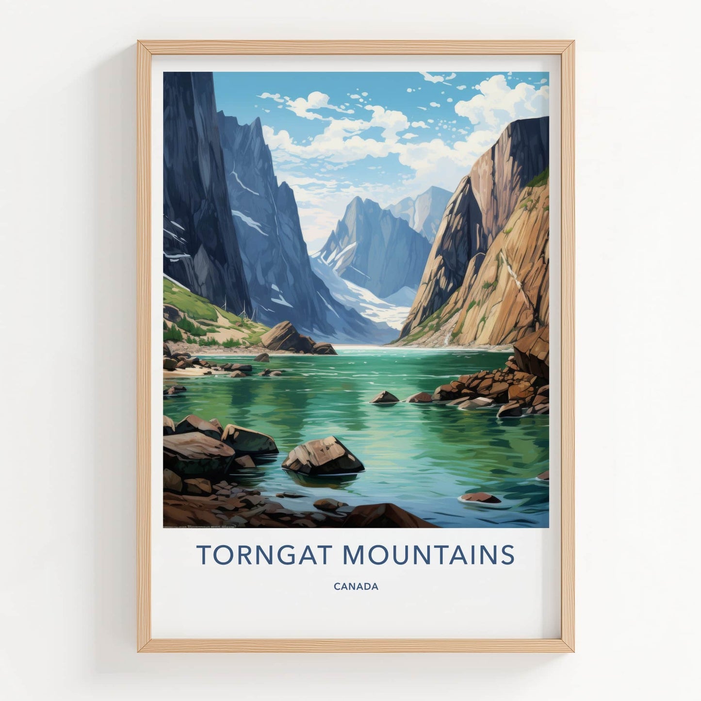 Torngat Mountains Poster - Canada Travel Art - Fjord Lake Scene Home Decor