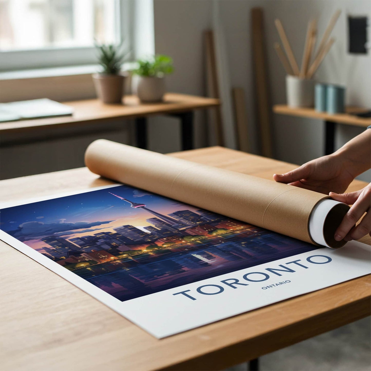 Toronto Poster - Canada Travel Art - Skyscraper Water Reflections Wall Decor