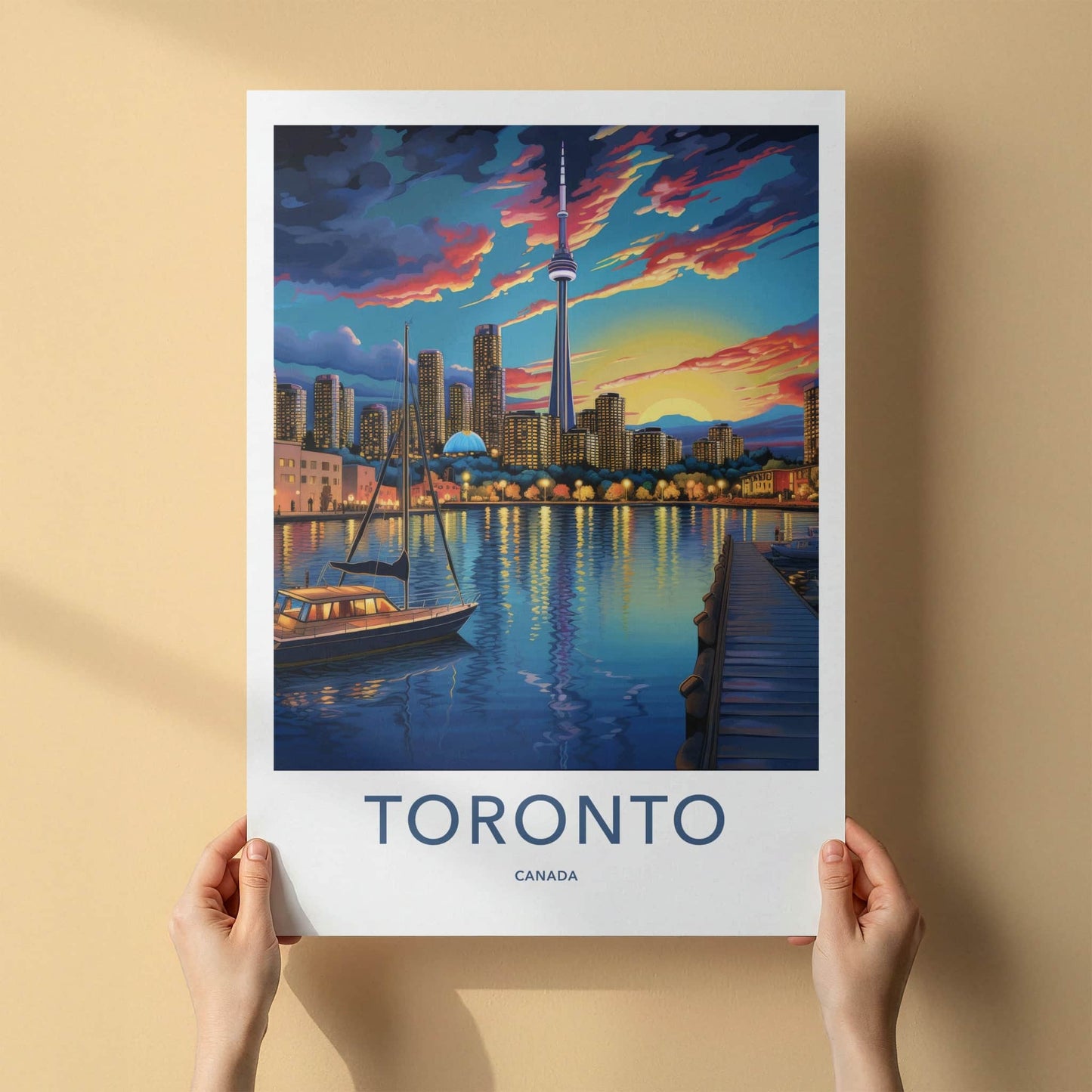 Toronto Poster - Canada Travel Art - Vibrant Harbor Sunset Home Decor