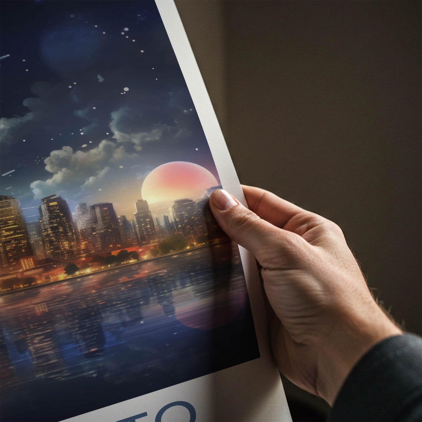 Toronto Poster - Canada Wall Art - Moonlit Cityscape Reflections Gift