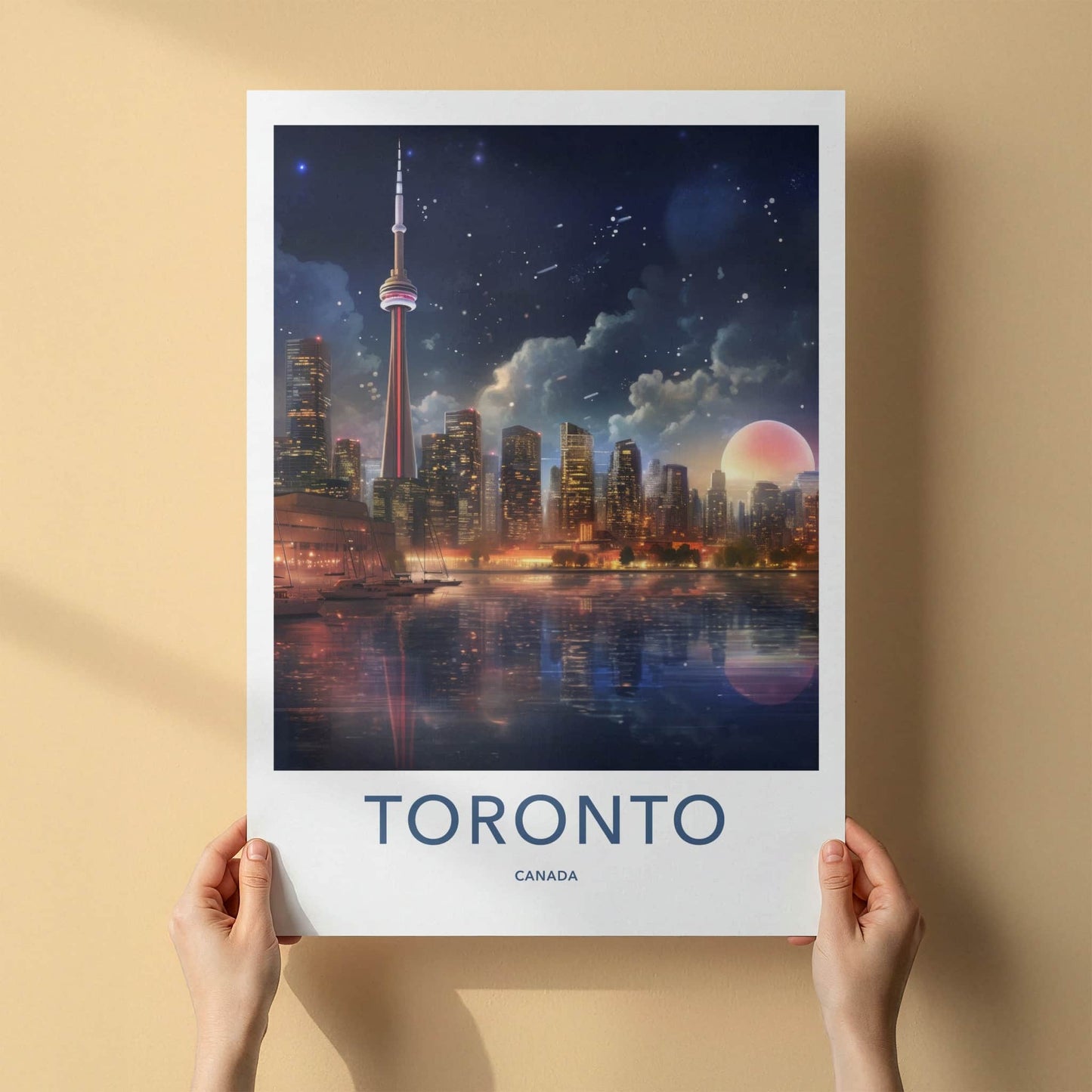 Toronto Poster - Canada Wall Art - Moonlit Cityscape Reflections Gift