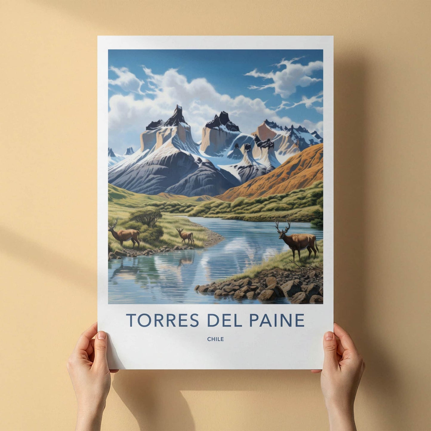 Torres Del Paine Poster - Chile Travel Art - Majestic Mountains River Home Decor