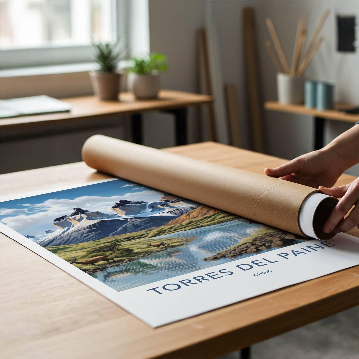 Torres Del Paine Poster - Chile Travel Art - Majestic Mountains River Home Decor