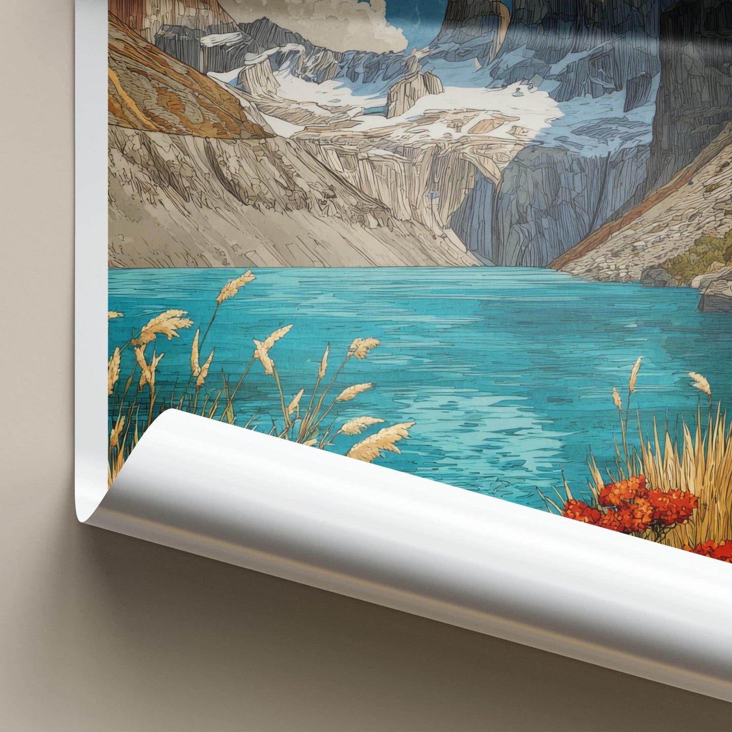 Torres Del Paine Poster - Chile Travel Art - Mountain Lake Flowers Home Decor