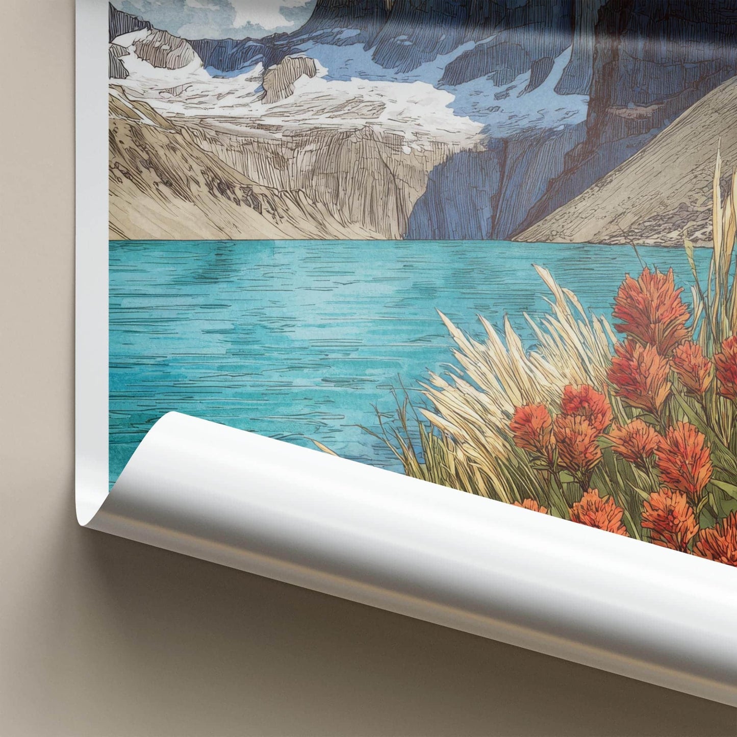 Torres Del Paine Poster - Chile Travel Art - Mountain Lake Flowers Home Decor
