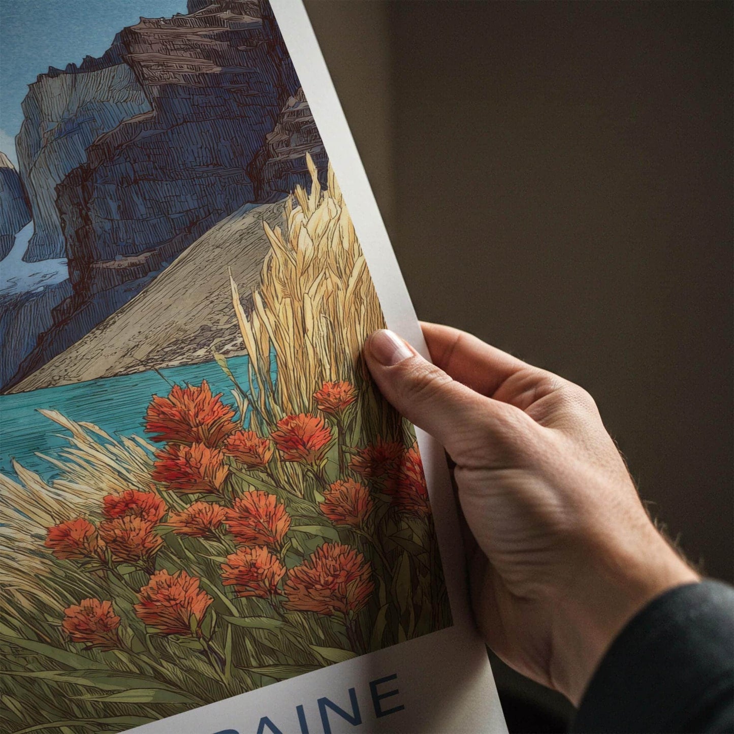 Torres Del Paine Poster - Chile Travel Art - Mountain Lake Flowers Home Decor