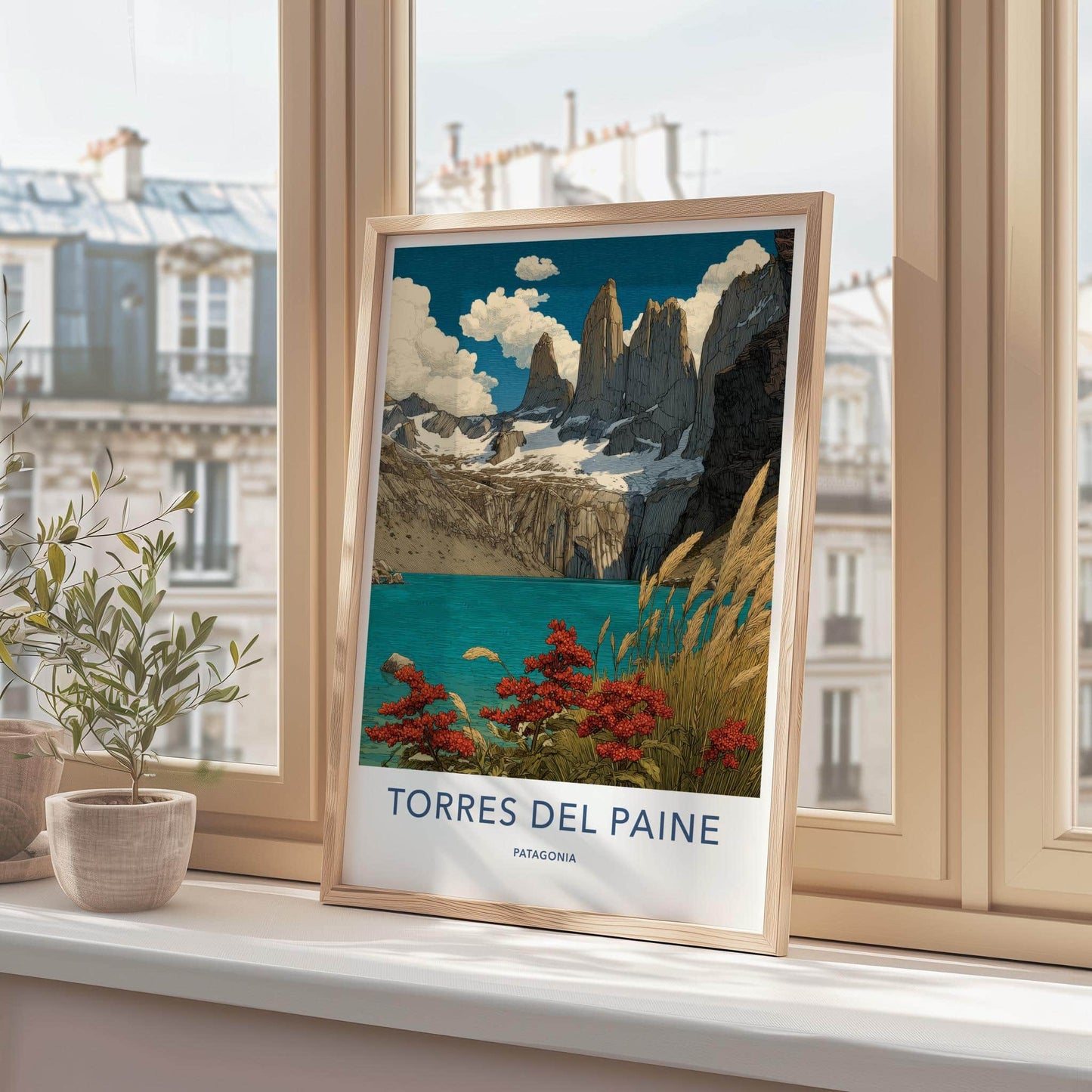 Torres Del Paine Poster - Chile Travel Art - Turquoise Lake Peaks Home Decor