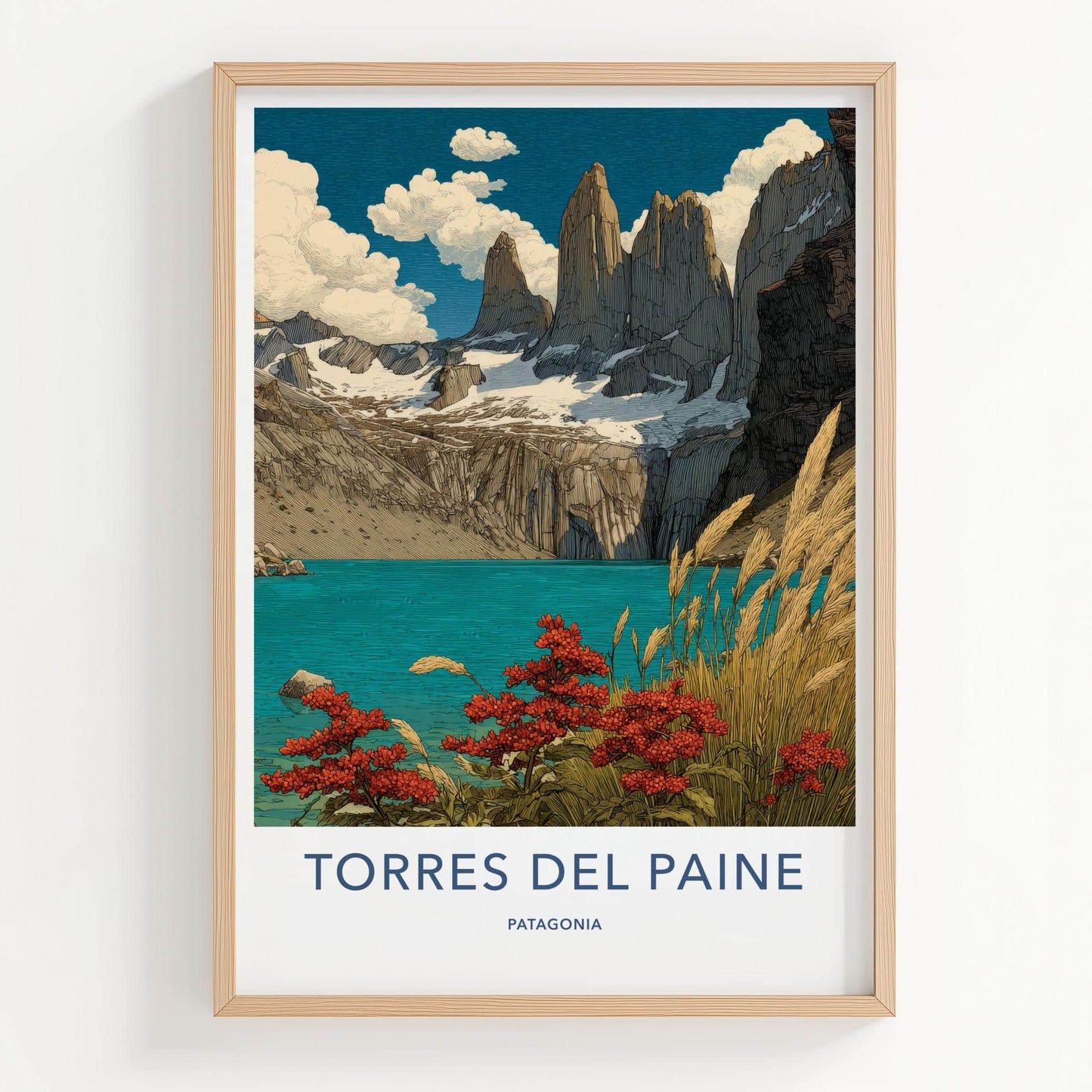 Torres Del Paine Poster - Chile Travel Art - Turquoise Lake Peaks Home Decor