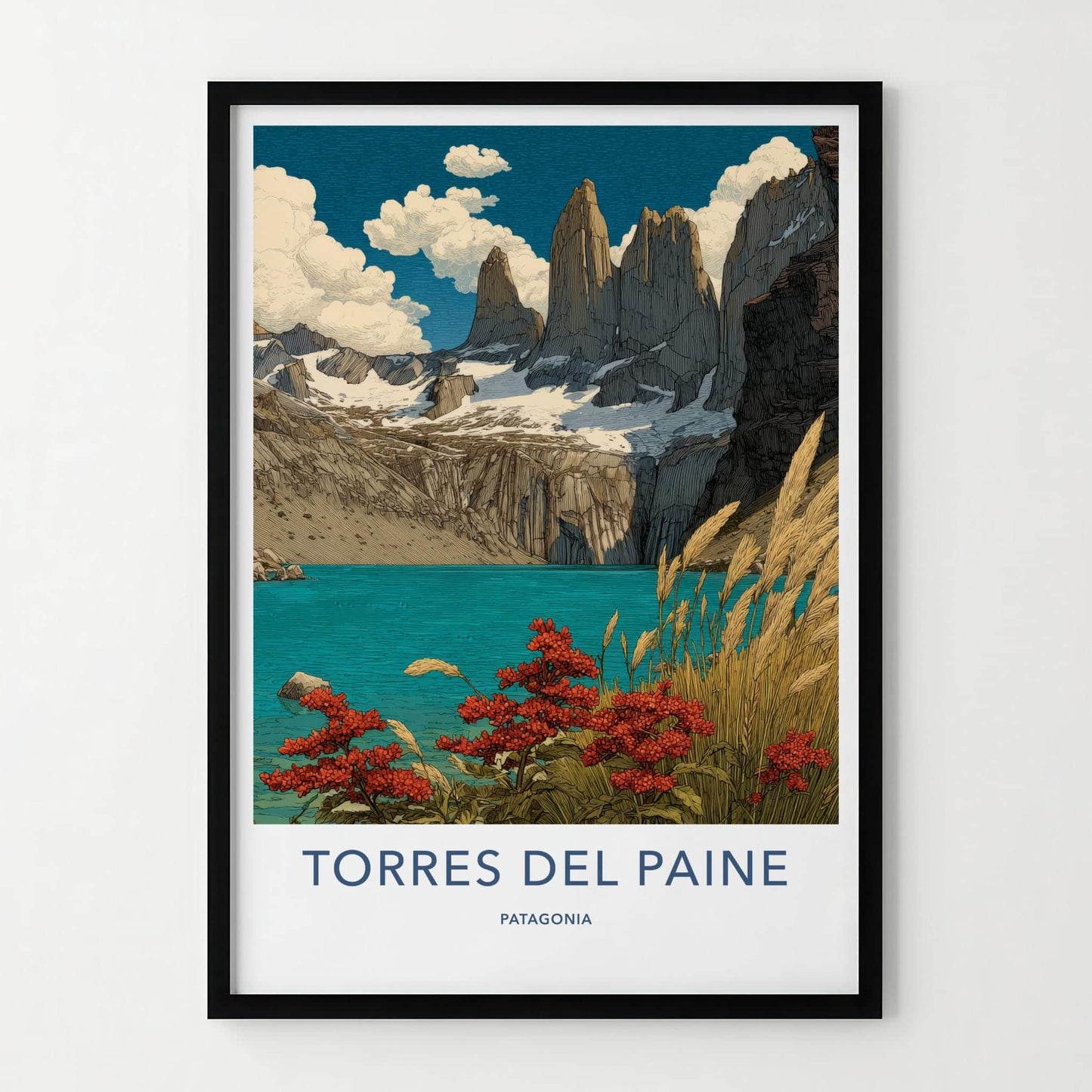 Torres Del Paine Poster - Chile Travel Art - Turquoise Lake Peaks Home Decor