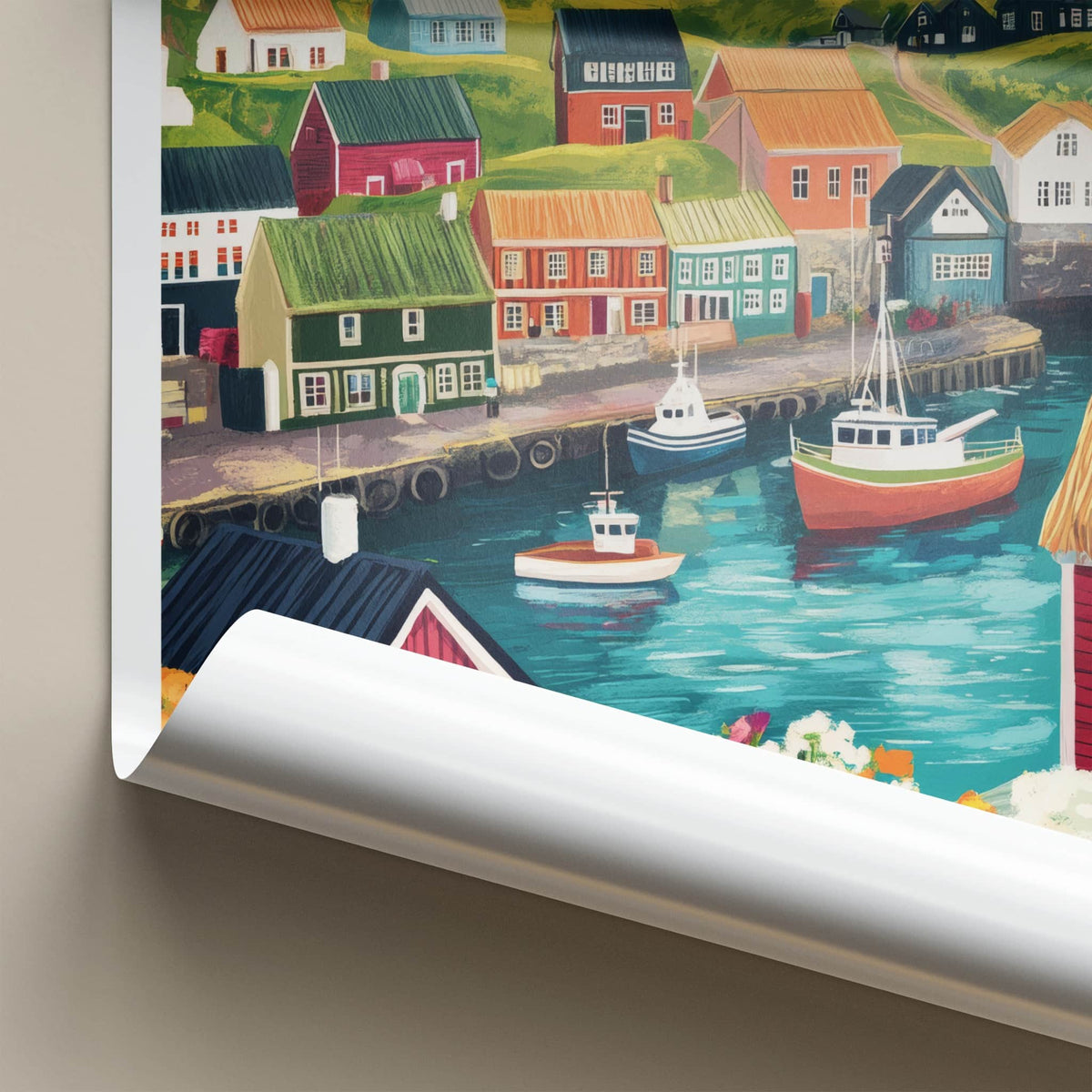 Torshavn Poster - Faroe Islands Travel Art - Vibrant Harbor Scene Home Decor