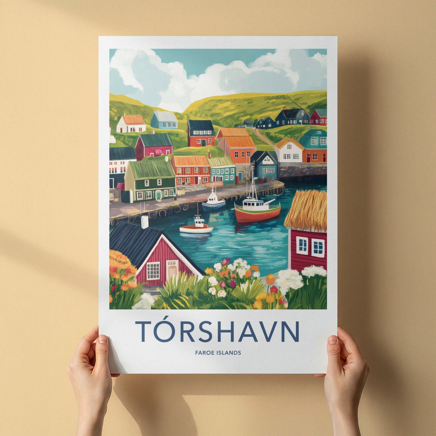 Torshavn Poster - Faroe Islands Travel Art - Vibrant Harbor Scene Home Decor