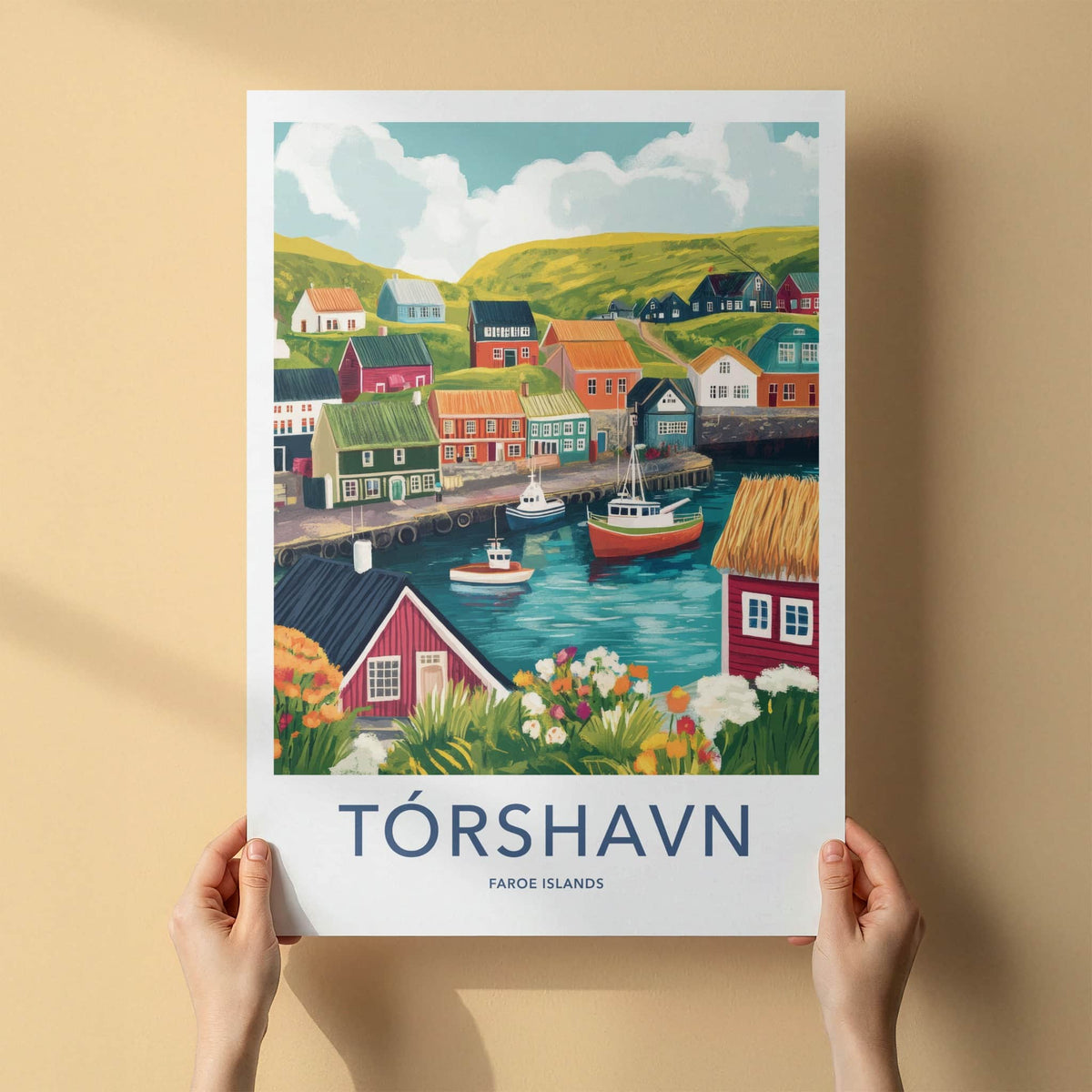 Torshavn Poster - Faroe Islands Travel Art - Vibrant Harbor Scene Home Decor