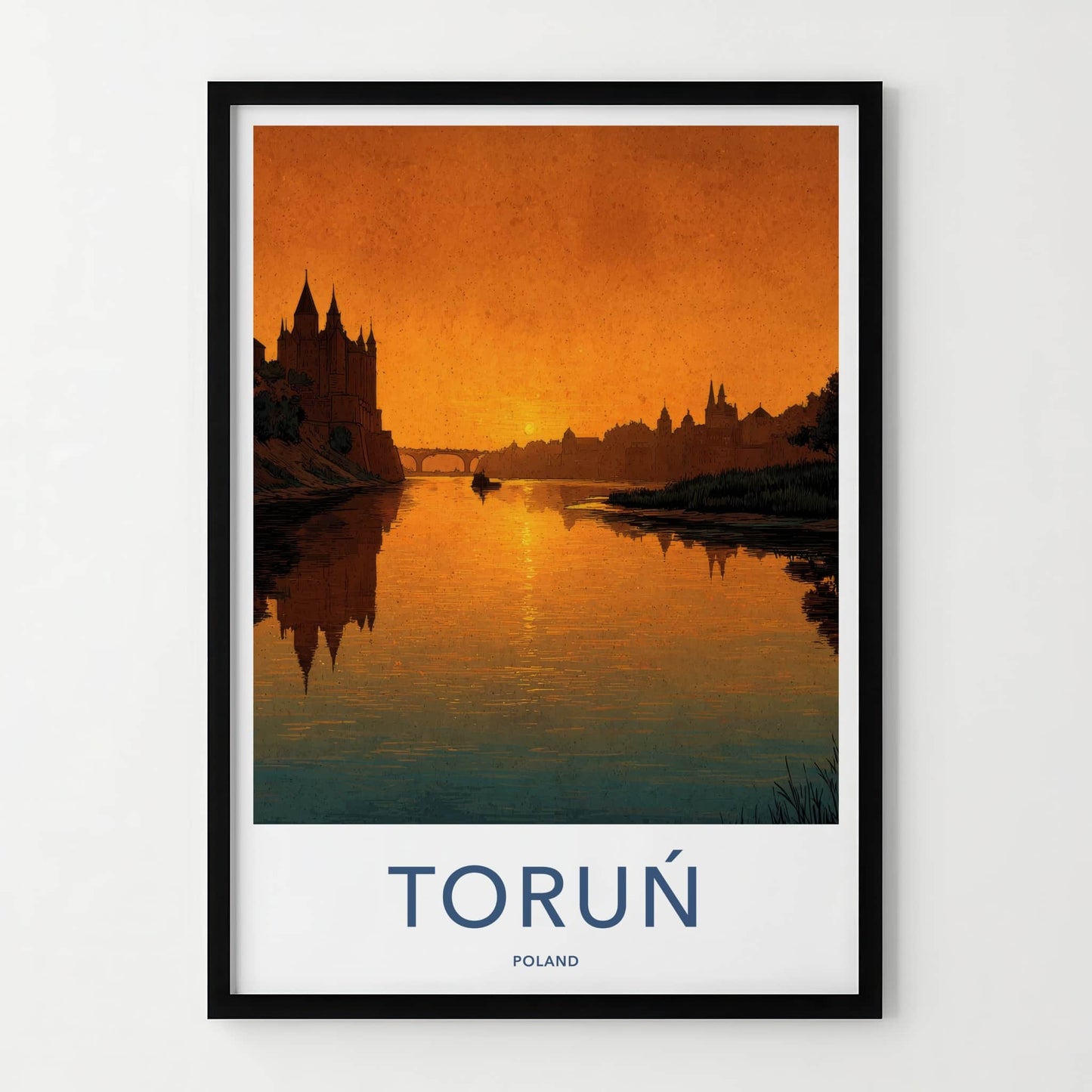 Torun Poster - Poland Travel Art - Golden River Sunset Home Decor