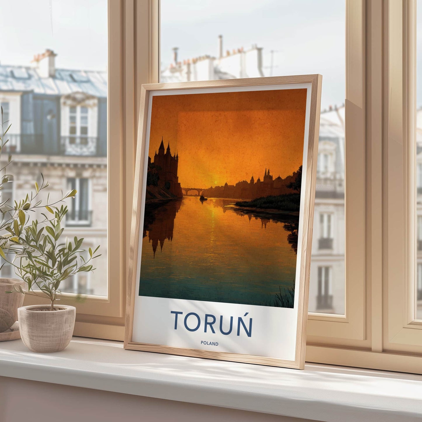 Torun Poster - Poland Travel Art - Golden River Sunset Home Decor