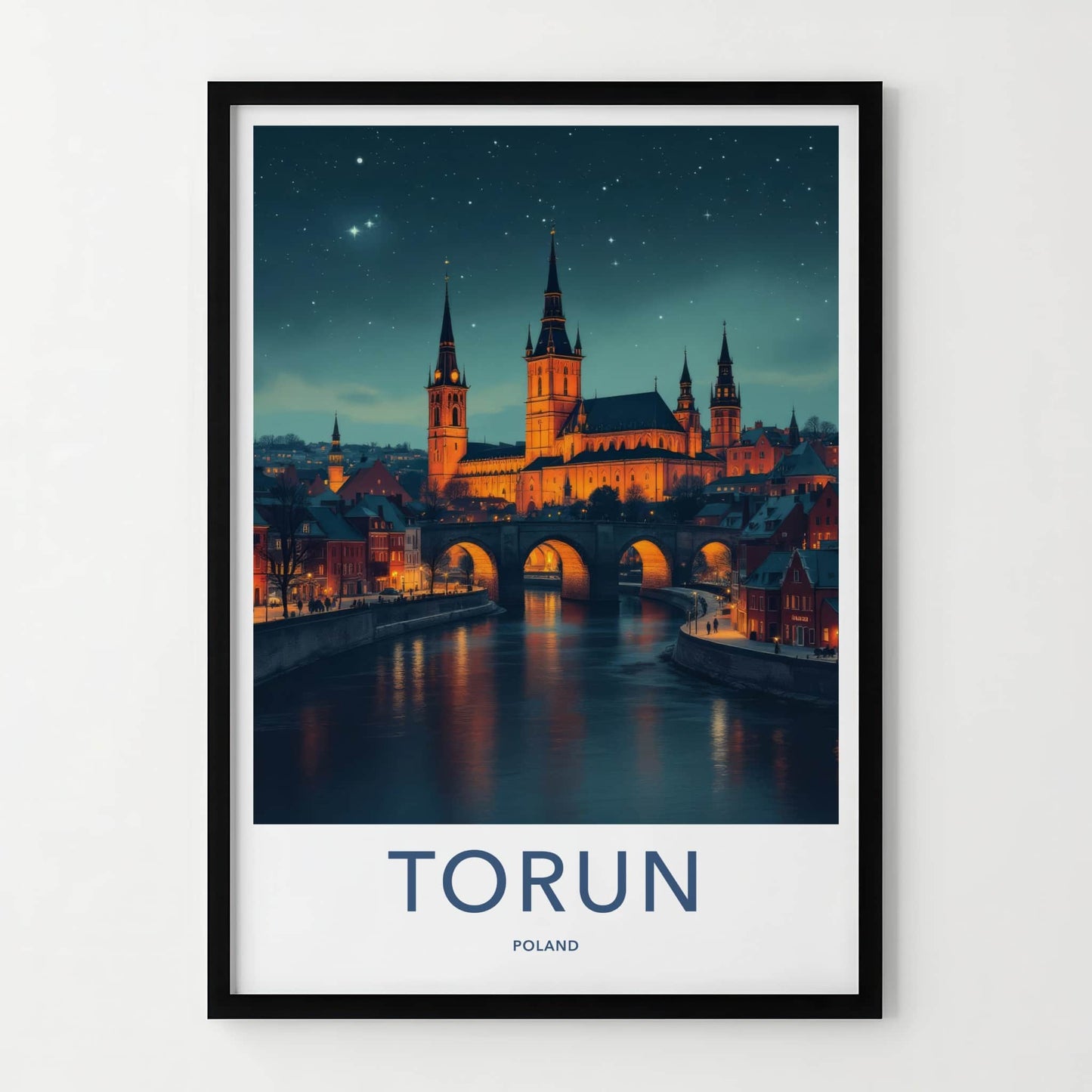 Torun Poster - Poland Travel Art - Gothic Cathedral River Home Decor