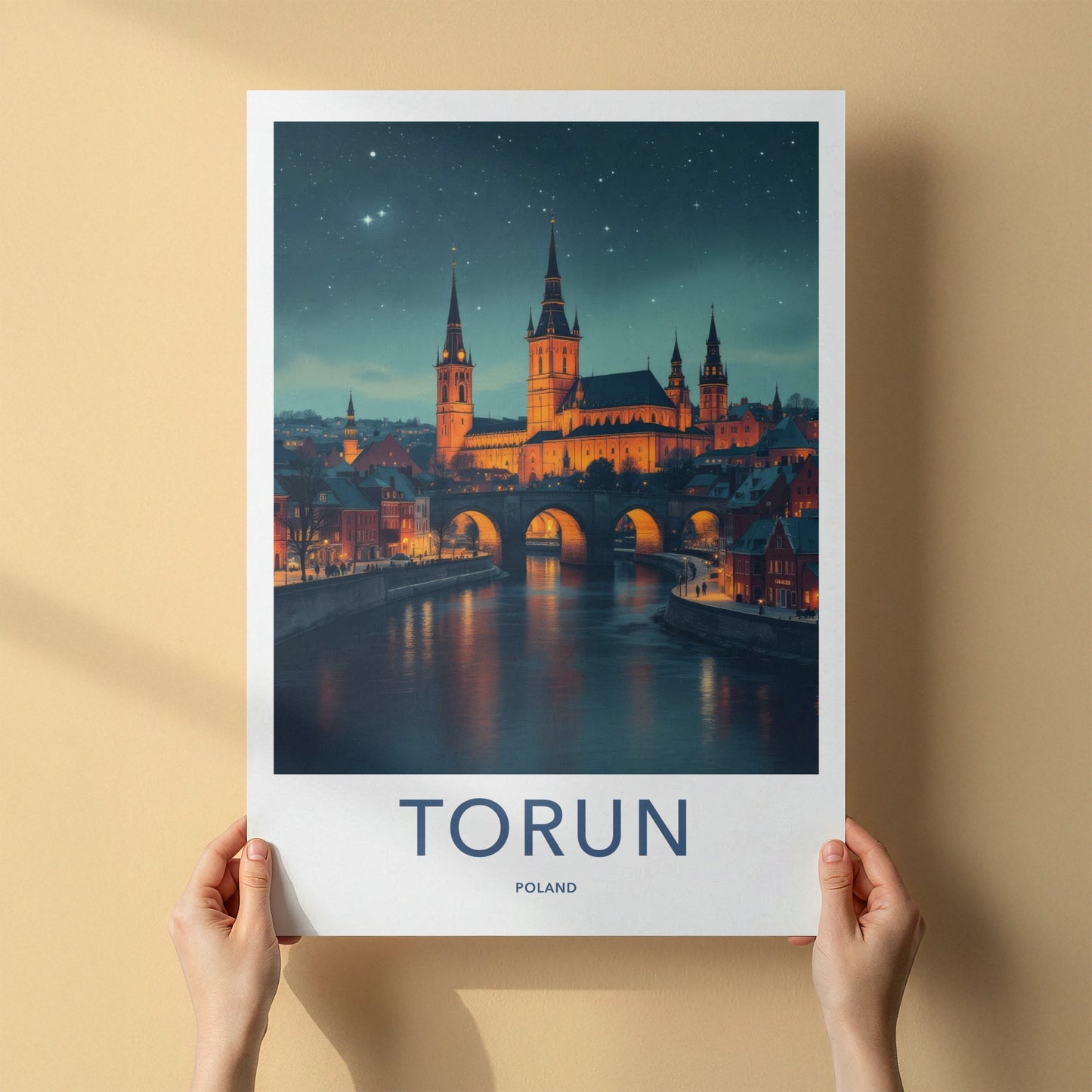 Torun Poster - Poland Travel Art - Gothic Cathedral River Home Decor