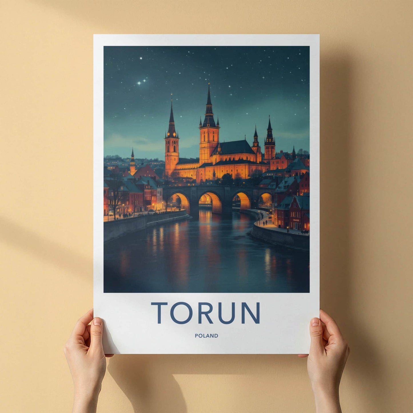 Torun Poster - Poland Travel Art - Gothic Cathedral River Home Decor