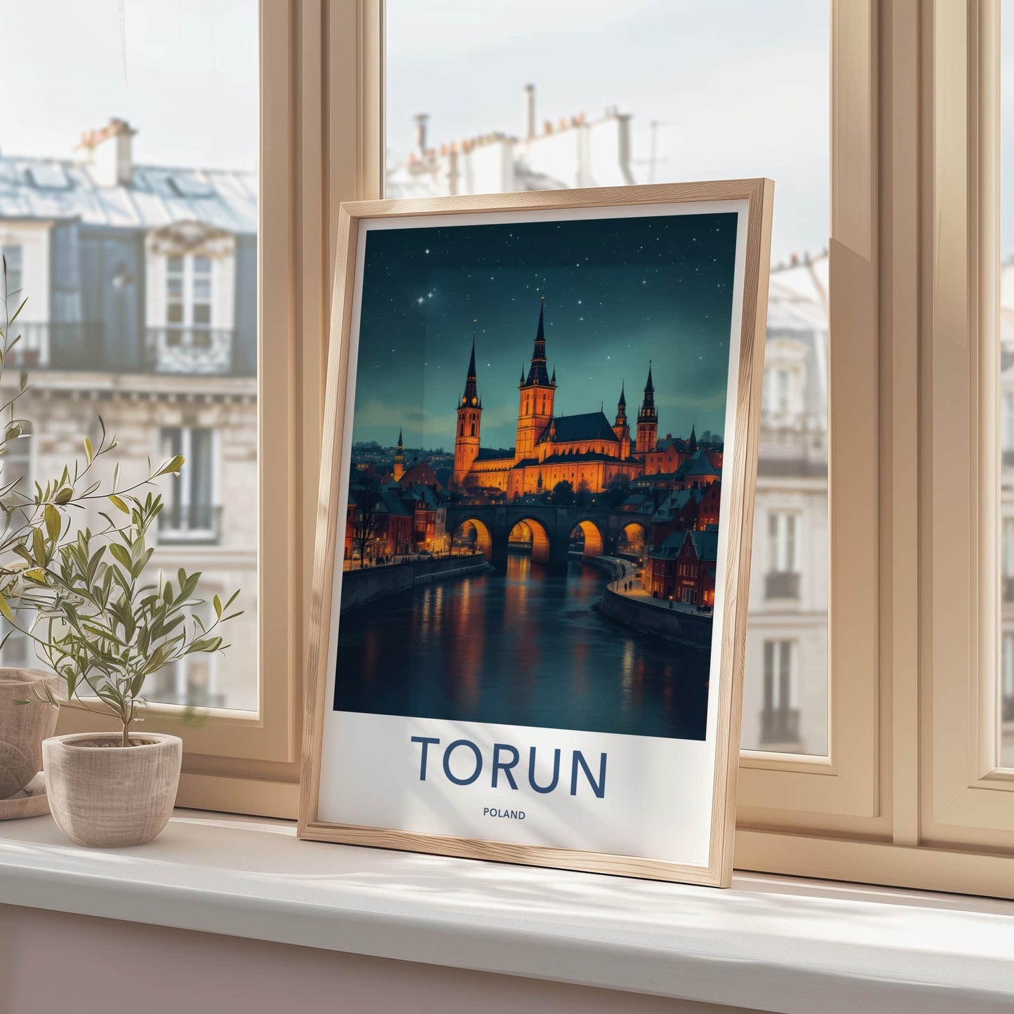 Torun Poster - Poland Travel Art - Gothic Cathedral River Home Decor