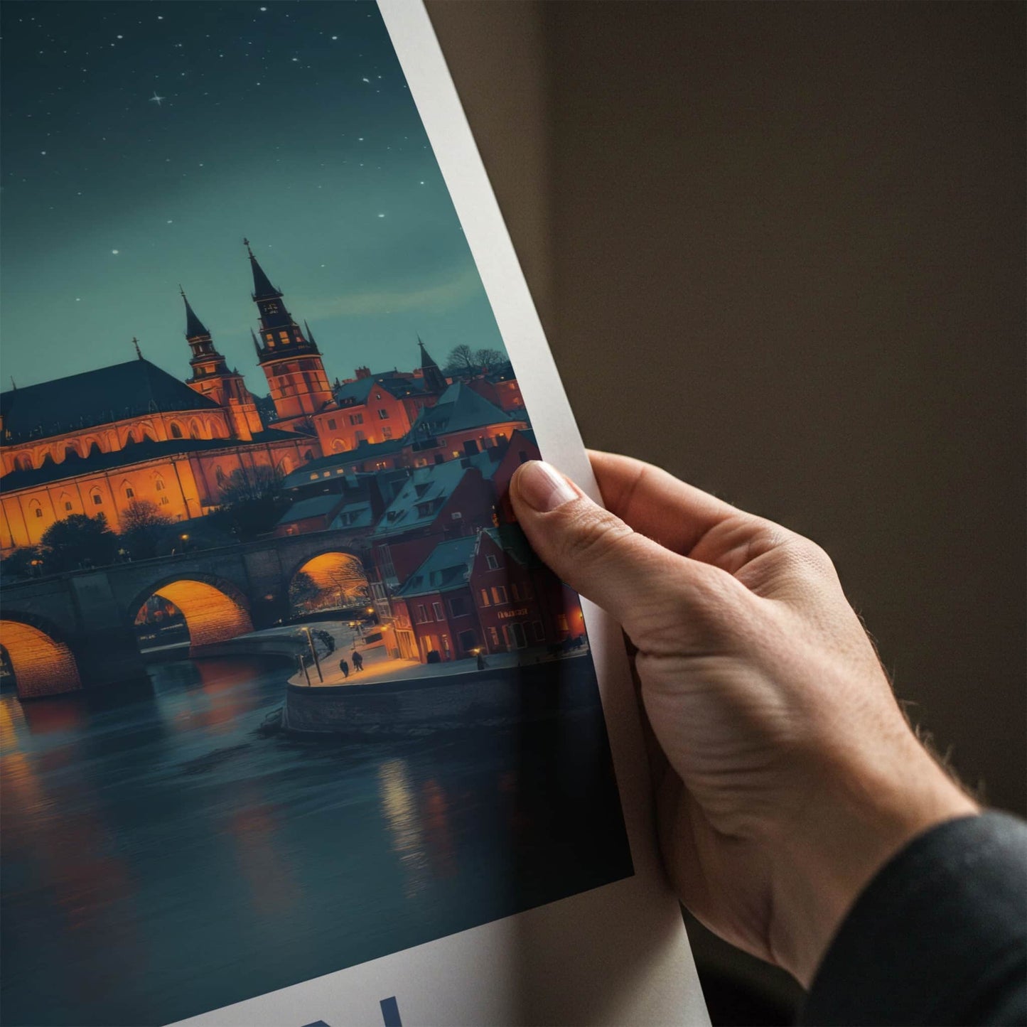 Torun Poster - Poland Travel Art - Gothic Cathedral River Home Decor