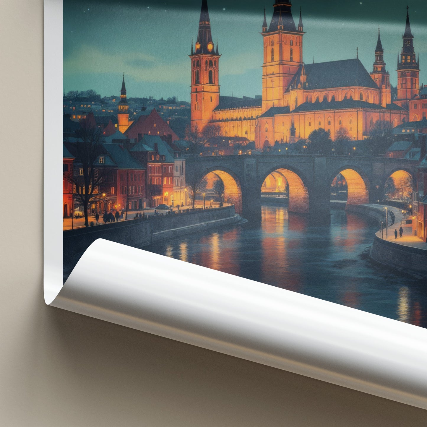 Torun Poster - Poland Travel Art - Gothic Cathedral River Home Decor