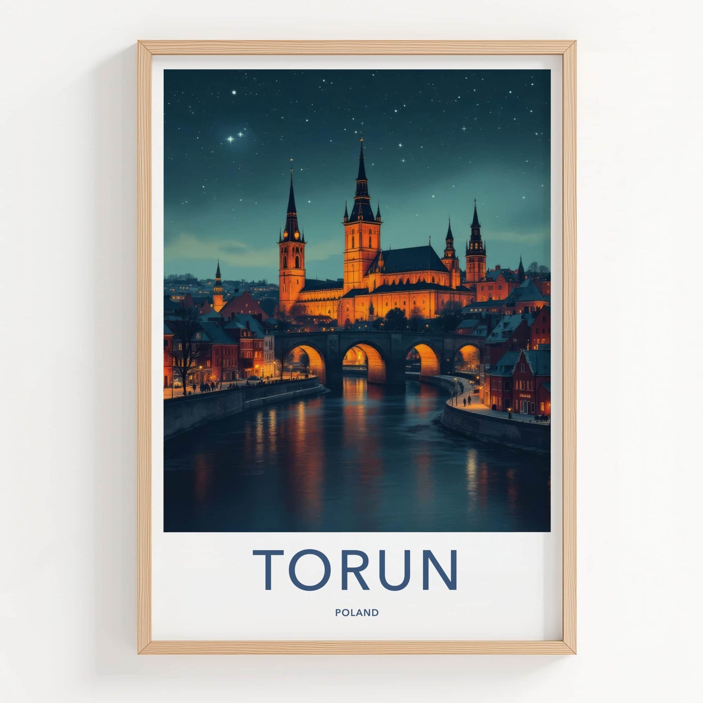 Torun Poster - Poland Travel Art - Gothic Cathedral River Home Decor