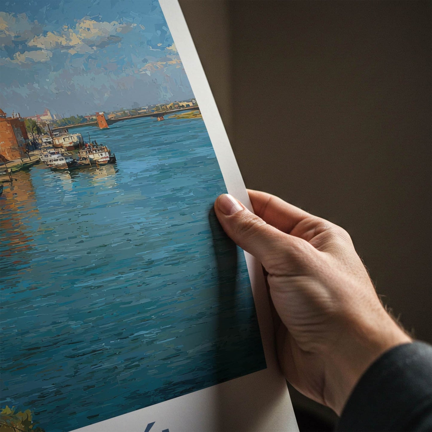 Torun Poster - Poland Travel Art - Historic Riverfront Boats Home Decor