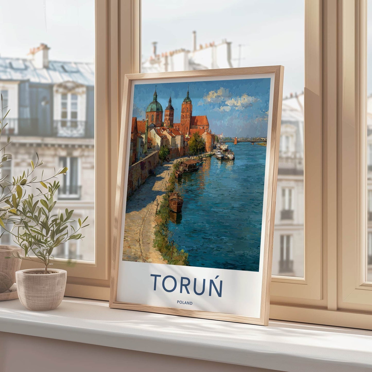 Torun Poster - Poland Travel Art - Historic Riverfront Boats Home Decor