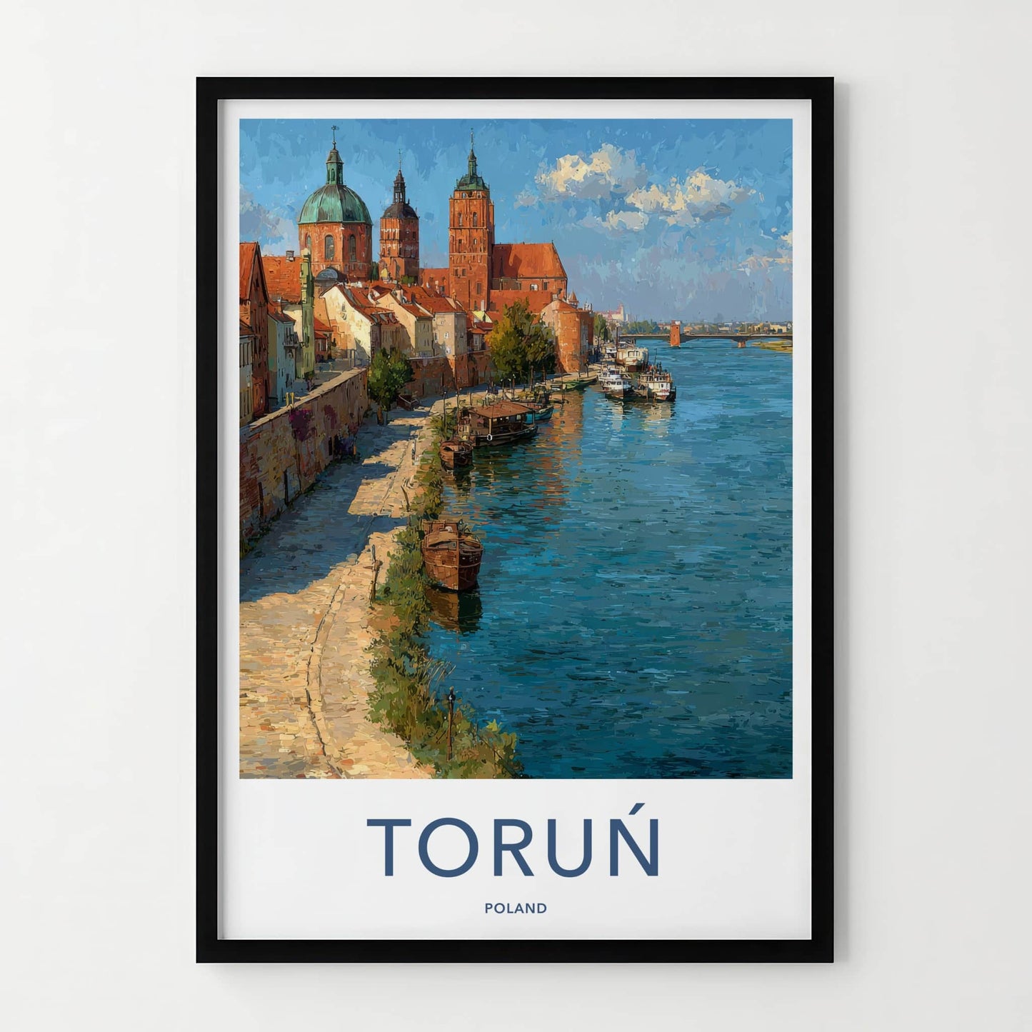 Torun Poster - Poland Travel Art - Historic Riverfront Boats Home Decor