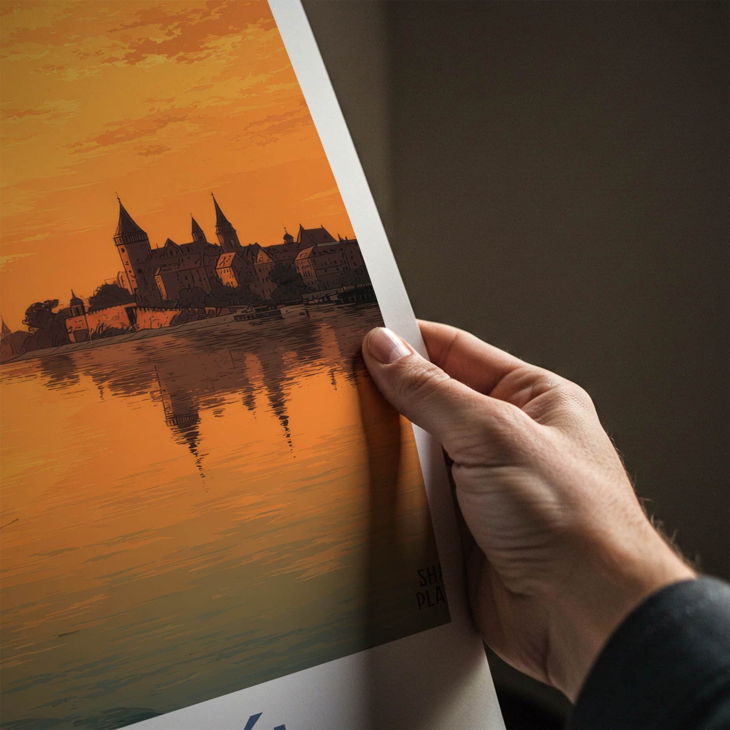Torun Poster - Poland Travel Art - Orange River Reflection Home Decor