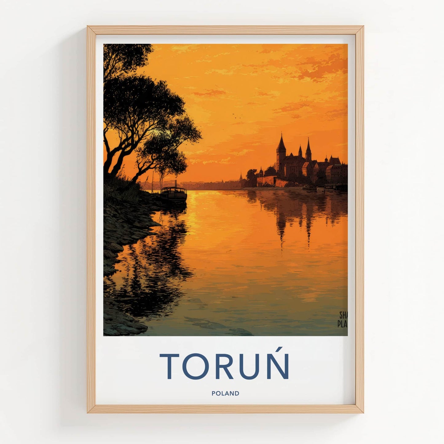 Torun Poster - Poland Travel Art - Orange River Reflection Home Decor