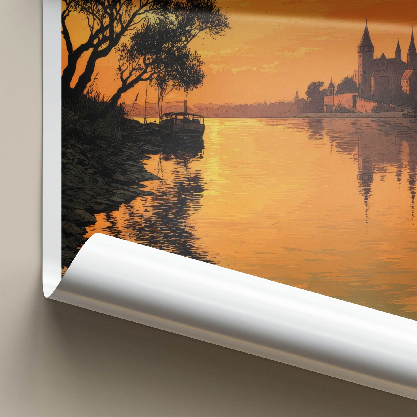 Torun Poster - Poland Travel Art - Orange River Reflection Home Decor