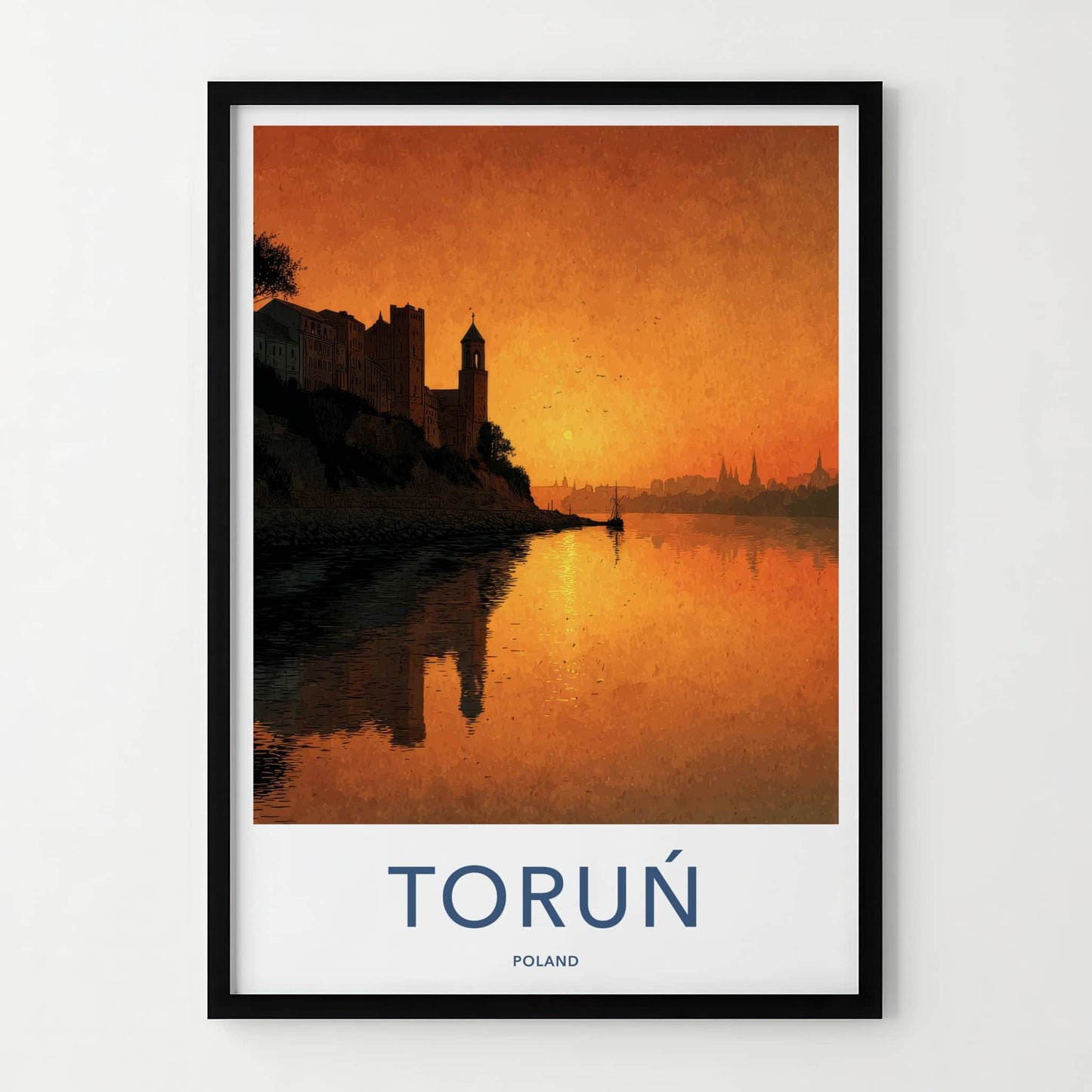 Torun Poster - Poland Travel Art - Riverfront City Sunset Home Decor