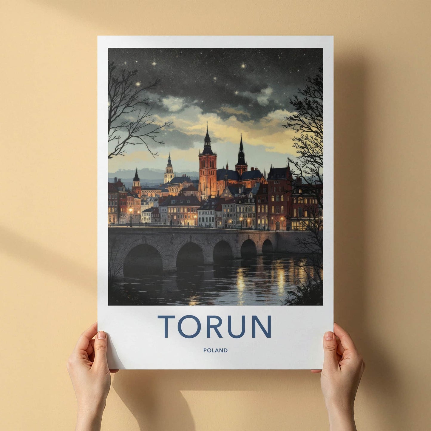 Torun Poster - Poland Travel Art - Starry Night Cityscape Wall Decor