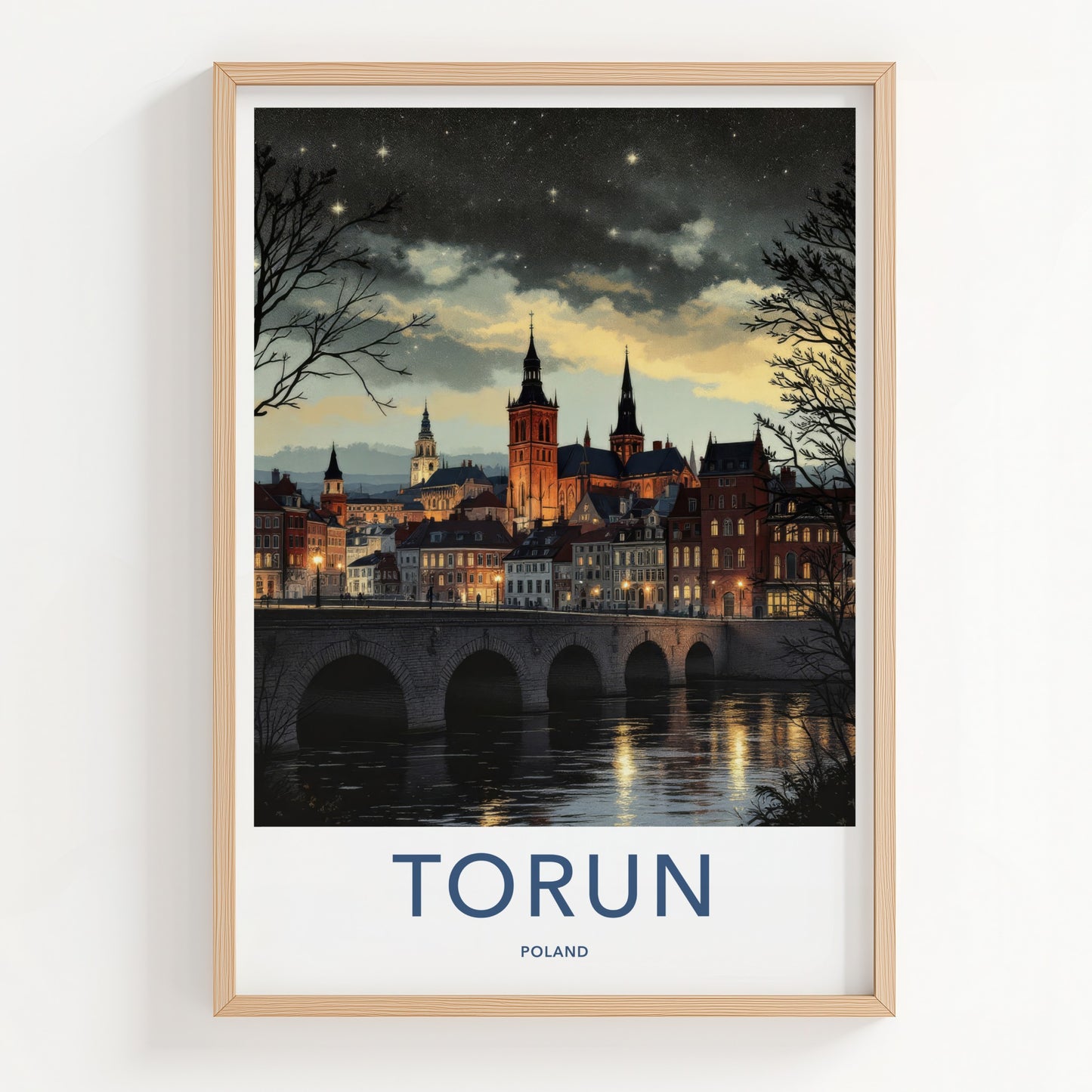 Torun Poster - Poland Travel Art - Starry Night Cityscape Wall Decor
