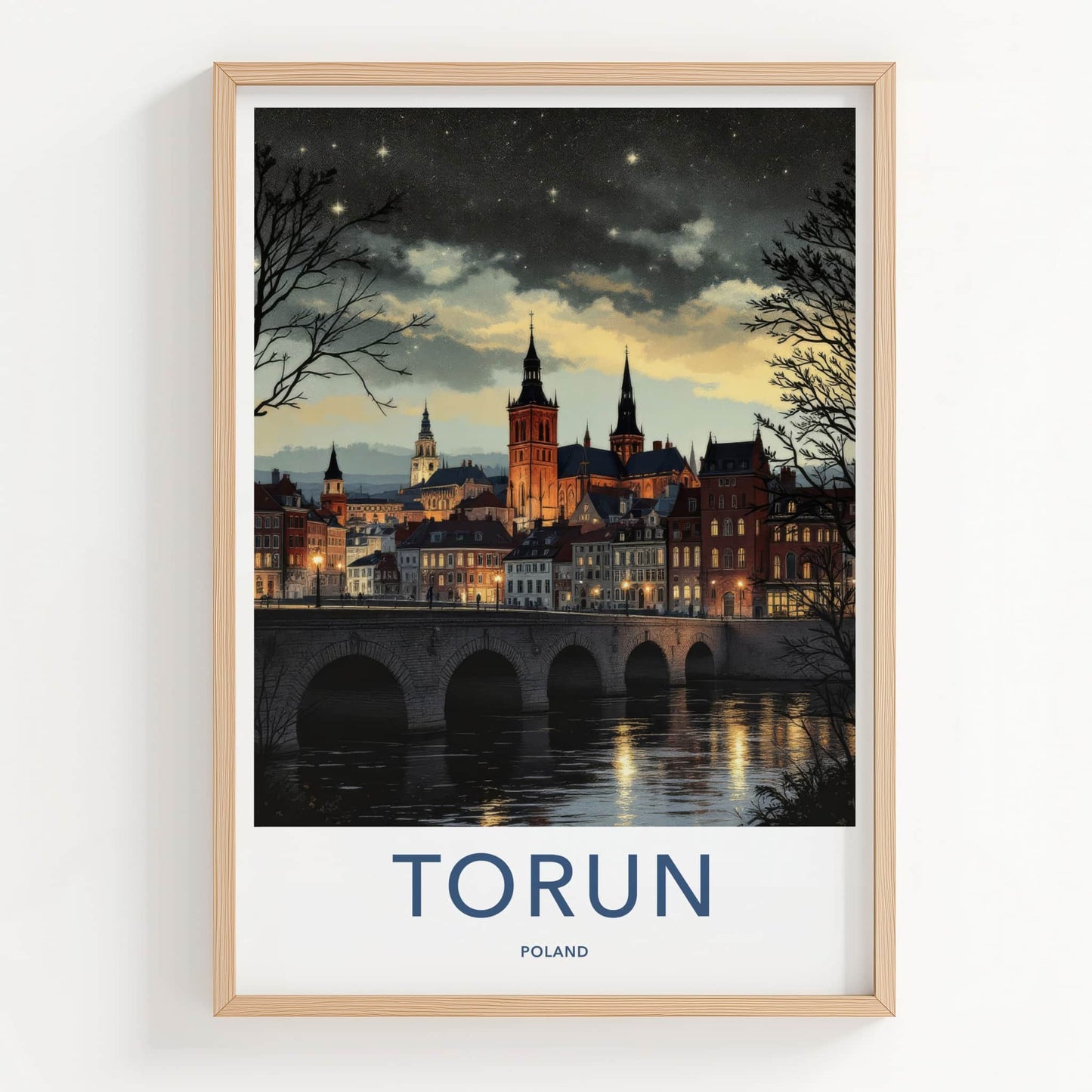 Torun Poster - Poland Travel Art - Starry Night Cityscape Wall Decor