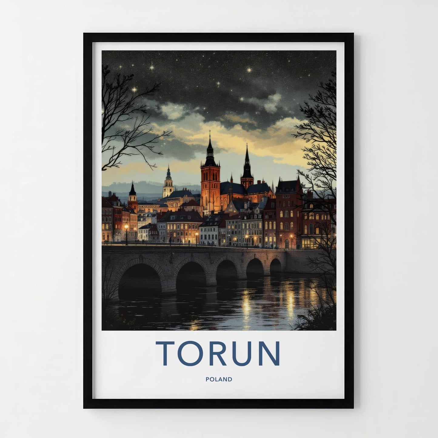 Torun Poster - Poland Travel Art - Starry Night Cityscape Wall Decor