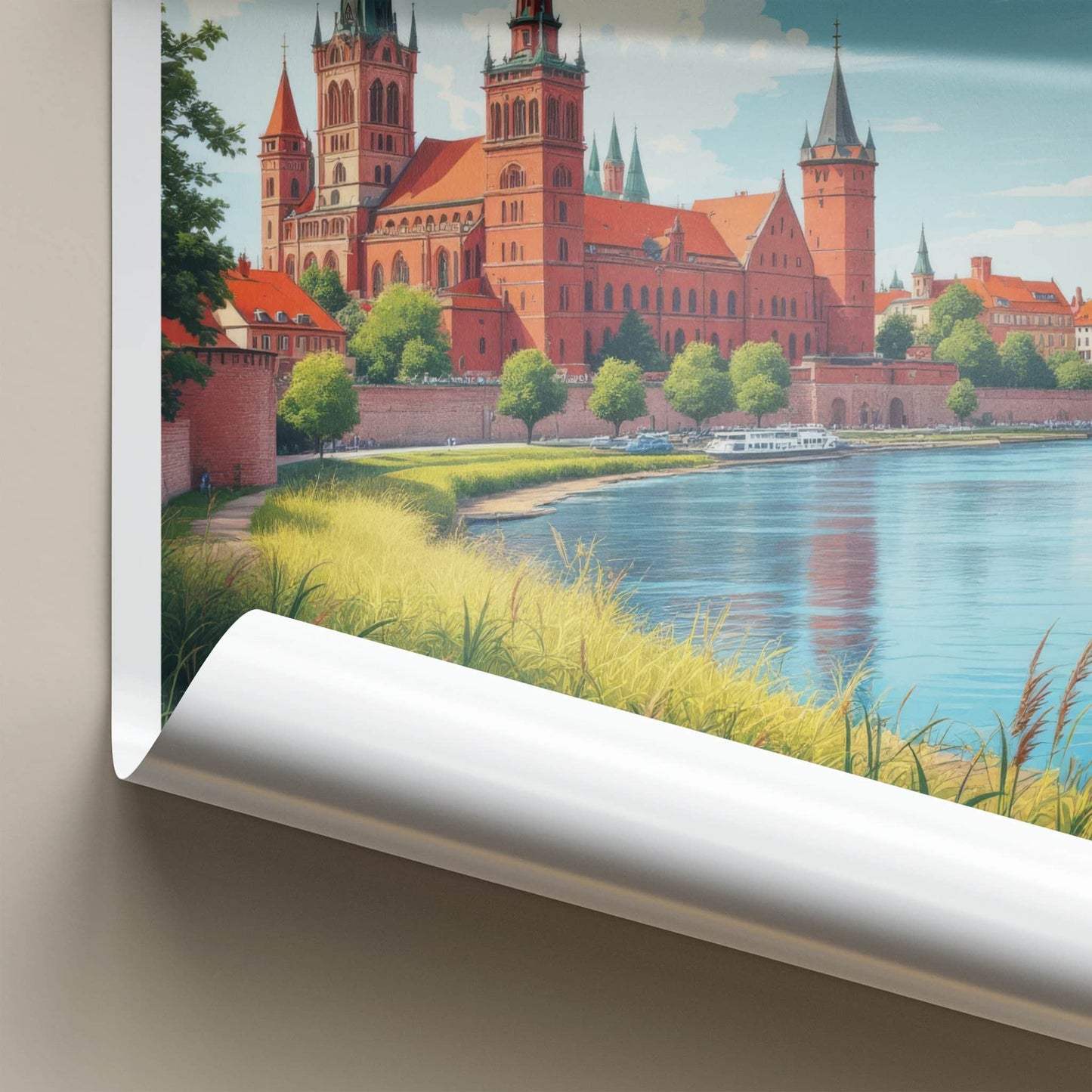 Torun Poster - Poland Travel Print - Ancient Red Brick Cathedral Wall Decor