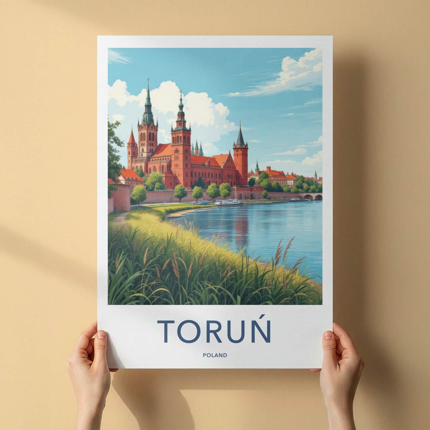 Torun Poster - Poland Travel Print - Ancient Red Brick Cathedral Wall Decor
