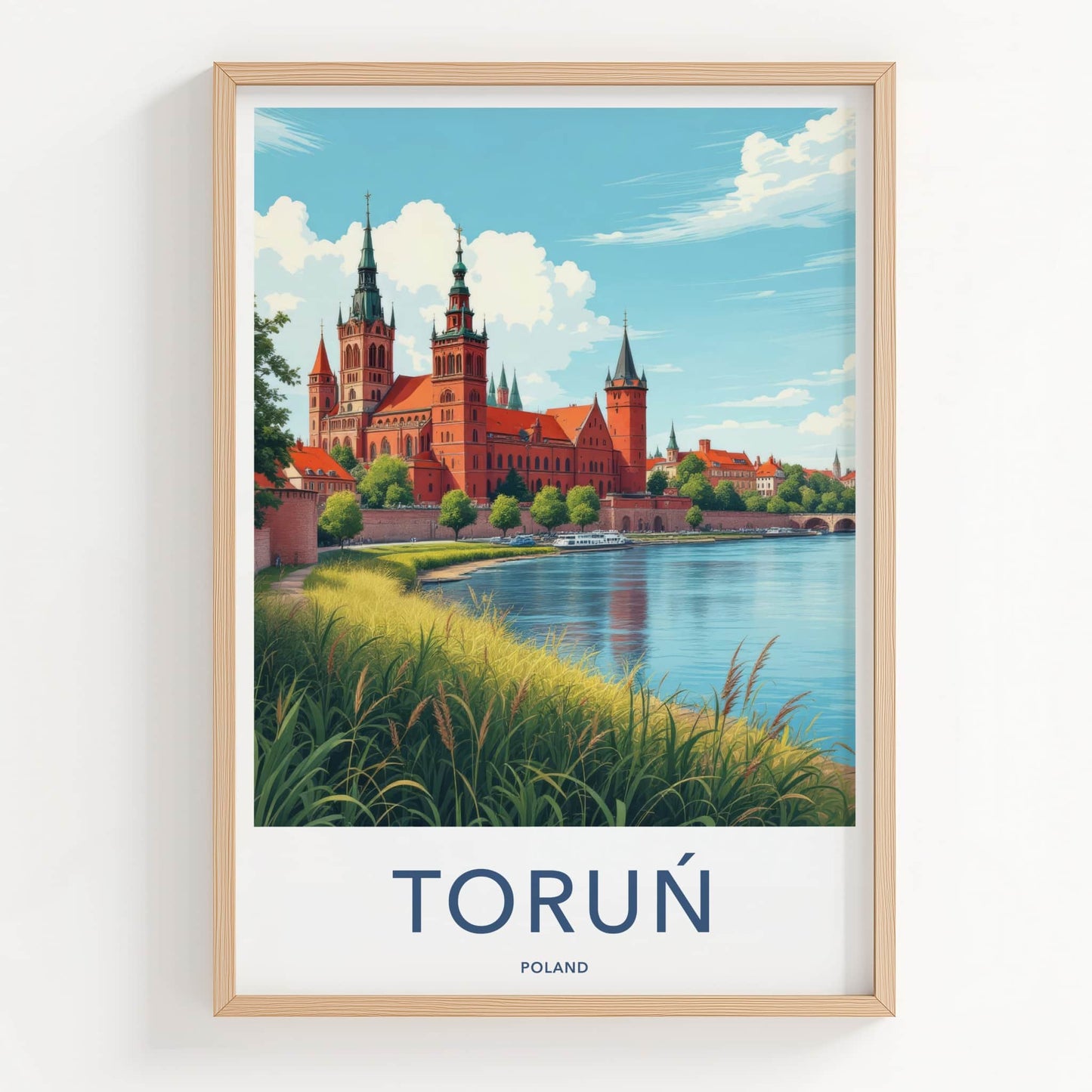 Torun Poster - Poland Travel Print - Ancient Red Brick Cathedral Wall Decor