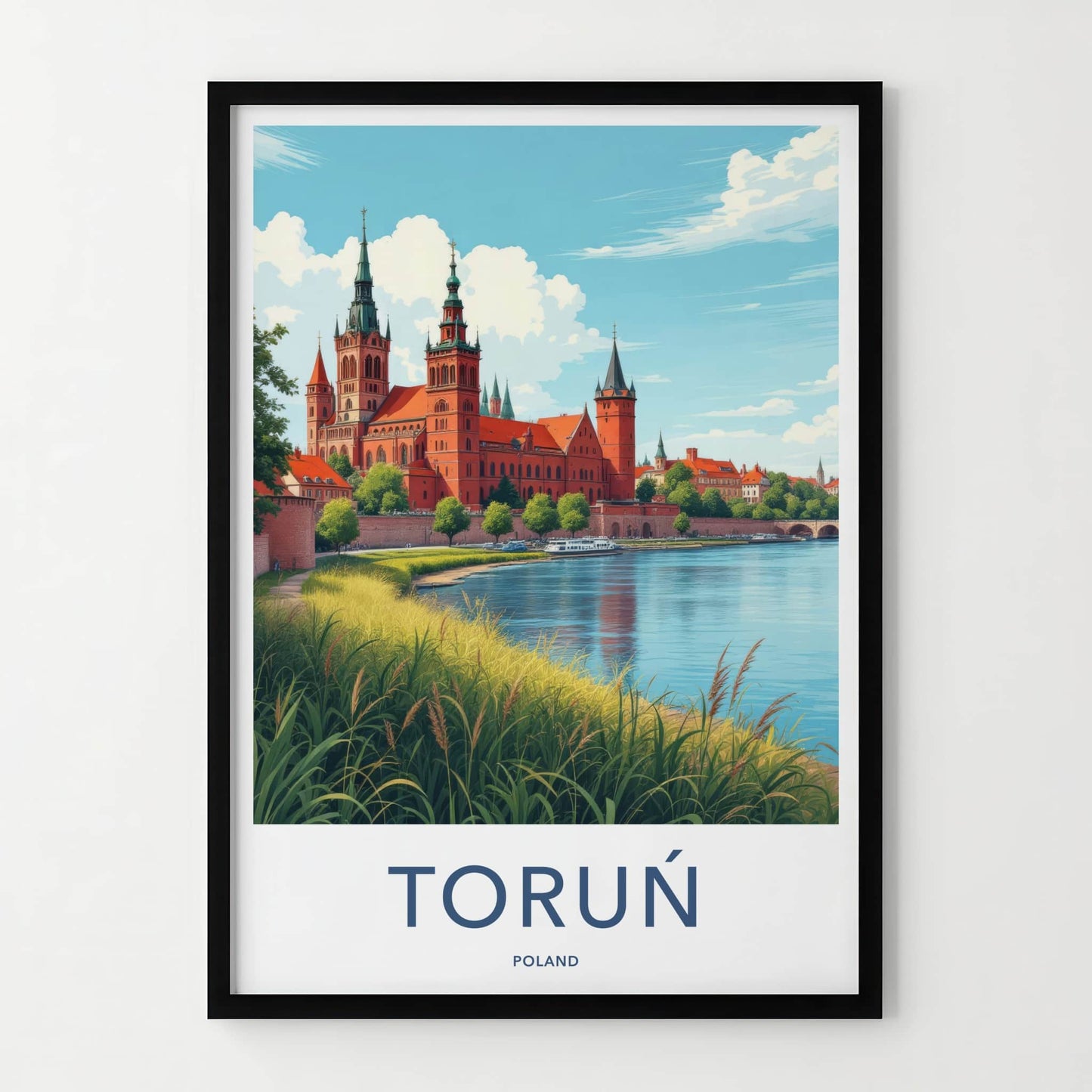 Torun Poster - Poland Travel Print - Ancient Red Brick Cathedral Wall Decor