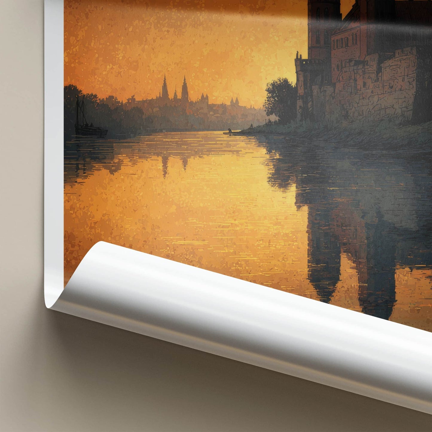Torun Poster - Poland Wall Art - Sunset Castle Reflection Home Decor